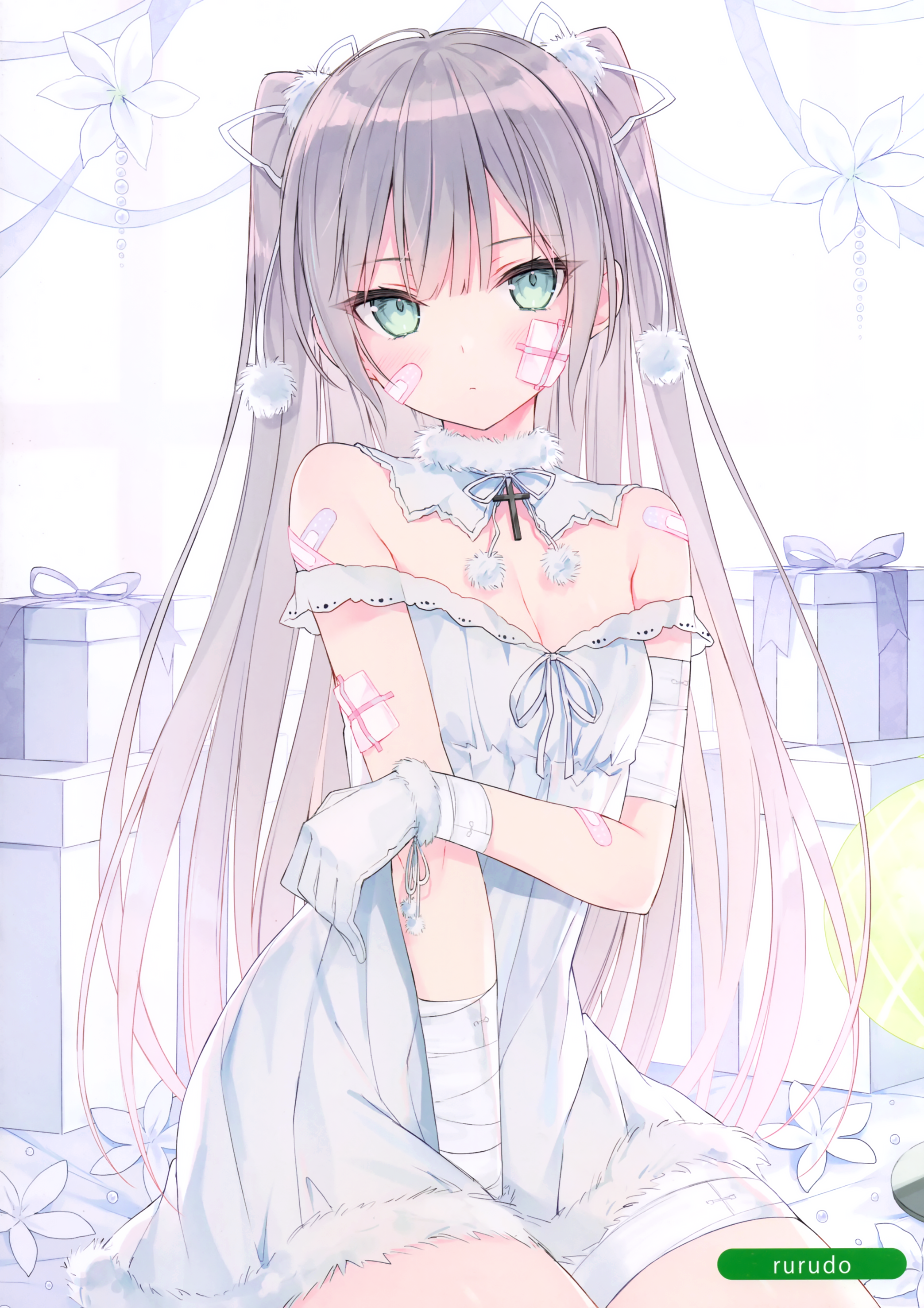 Anime girl with bandages and gifts HD Phone Wallpaper