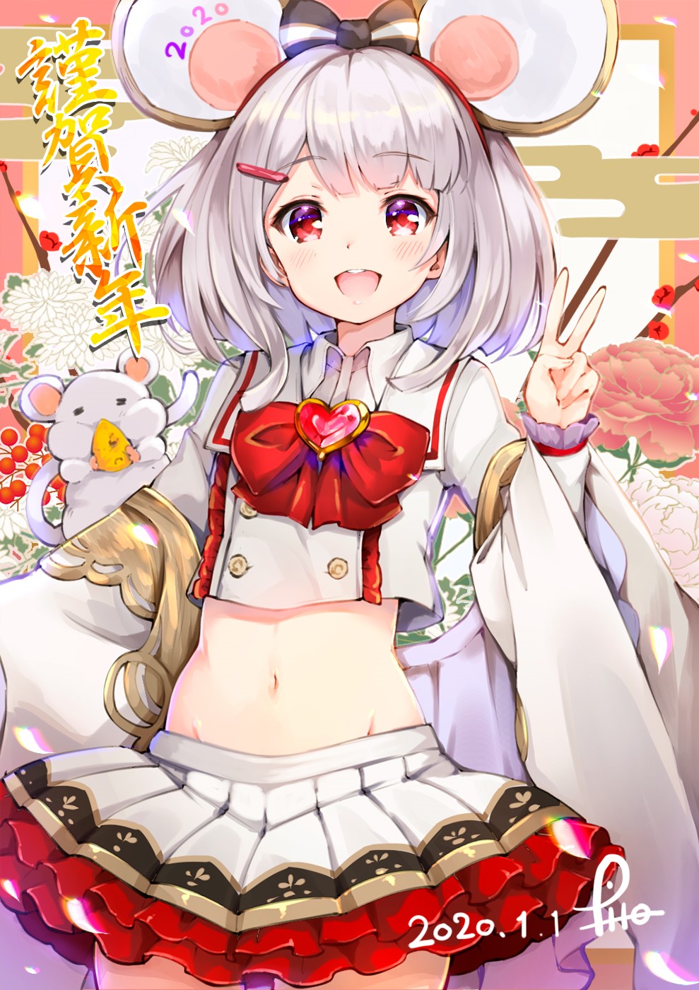 Anime girl with mouse ears and a mouse holding cheese HD Phone Wallpaper
