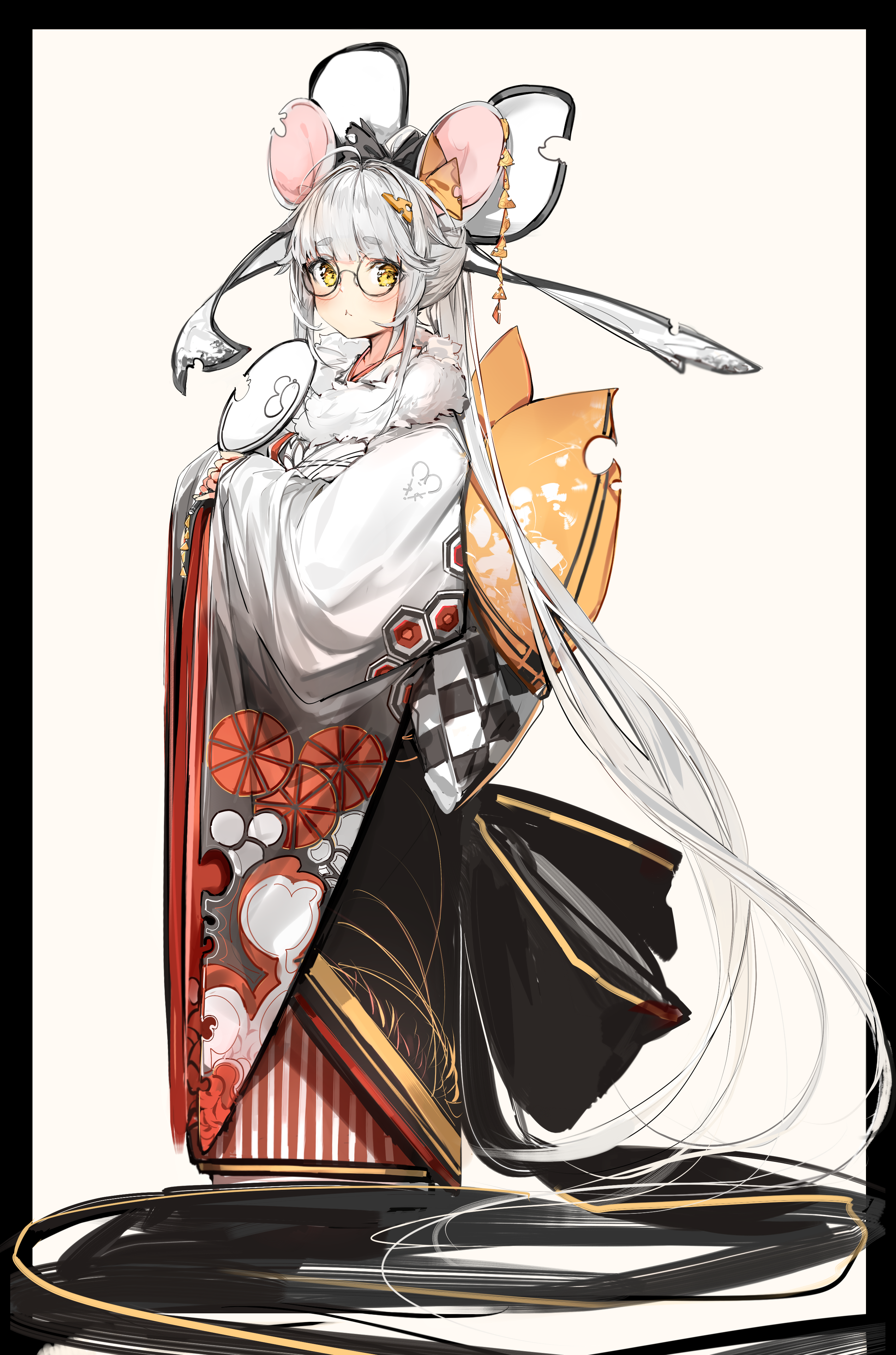Anime girl with mouse ears and kimono HD Phone Wallpaper