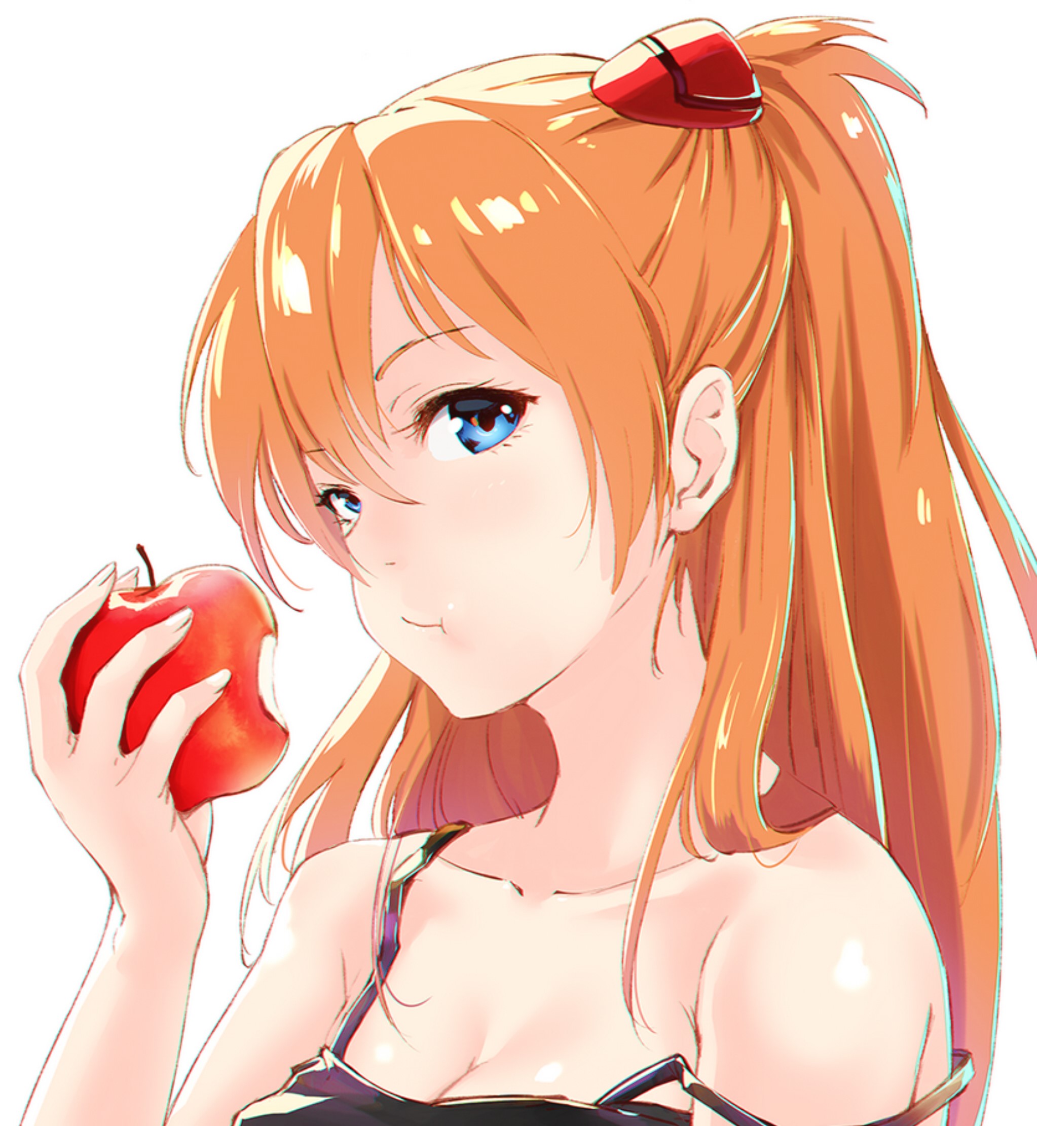 Asuka Langley Soryu eating an apple HD Phone Wallpaper