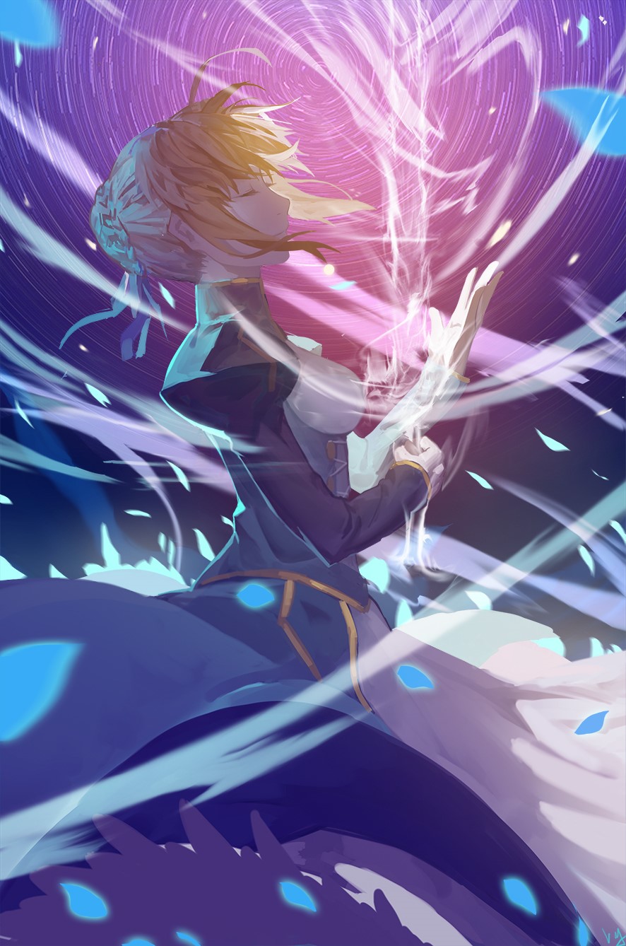 Saber from Fate Series with glowing energy HD Phone Wallpaper