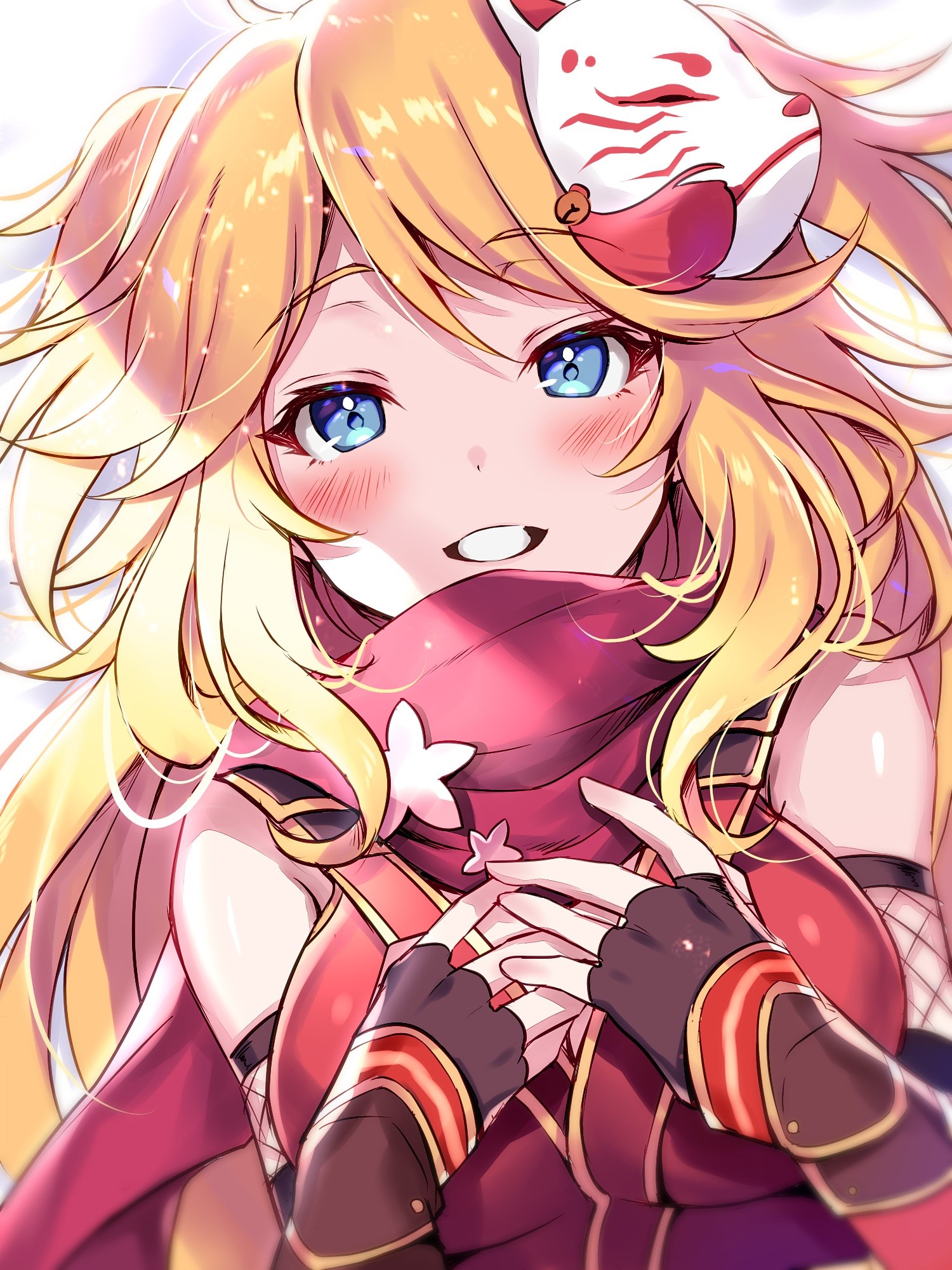 Anime girl with blonde hair and fox mask HD Phone Wallpaper