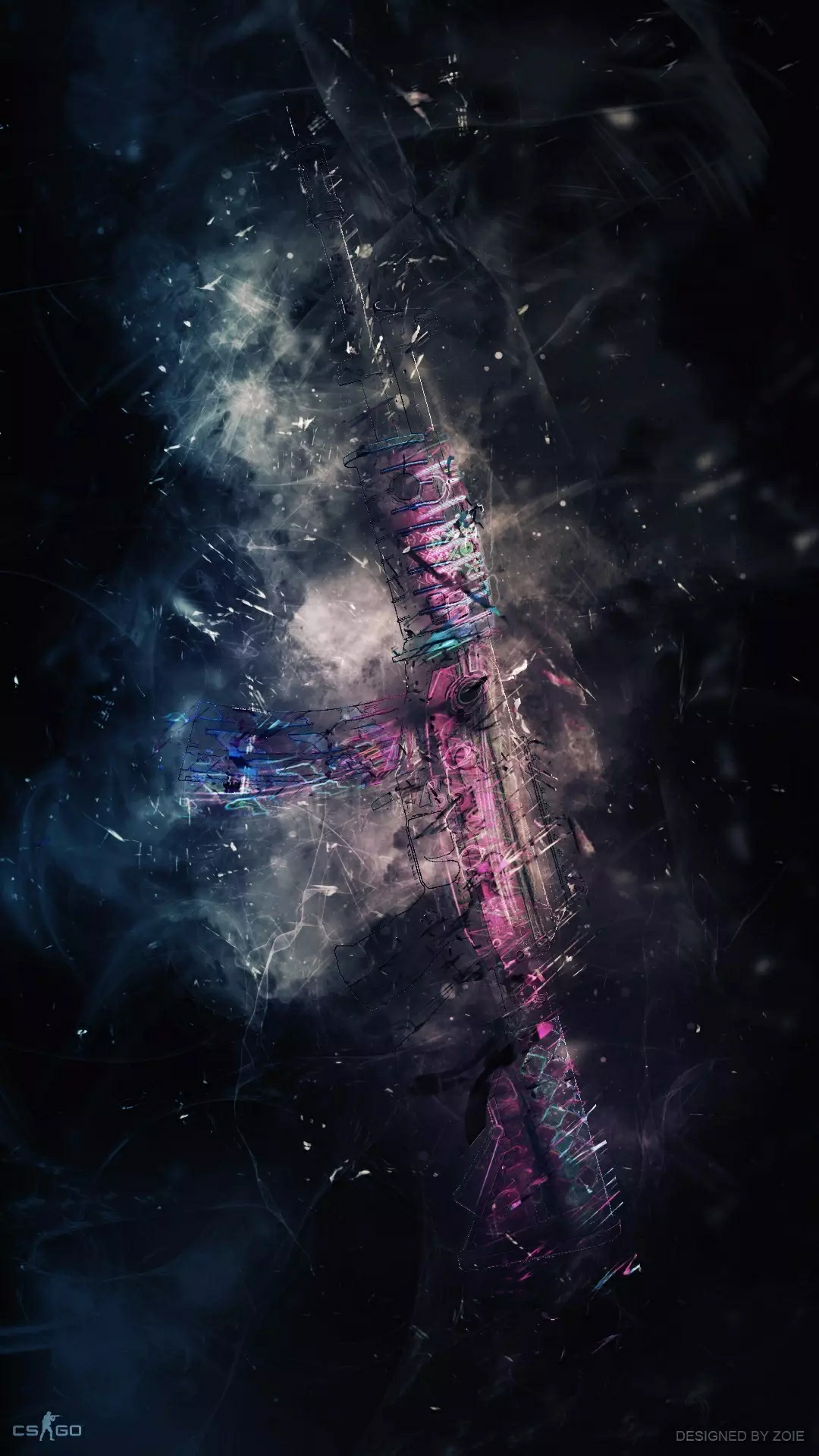 CS:GO AK-47 artwork with abstract effects HD Phone Wallpaper