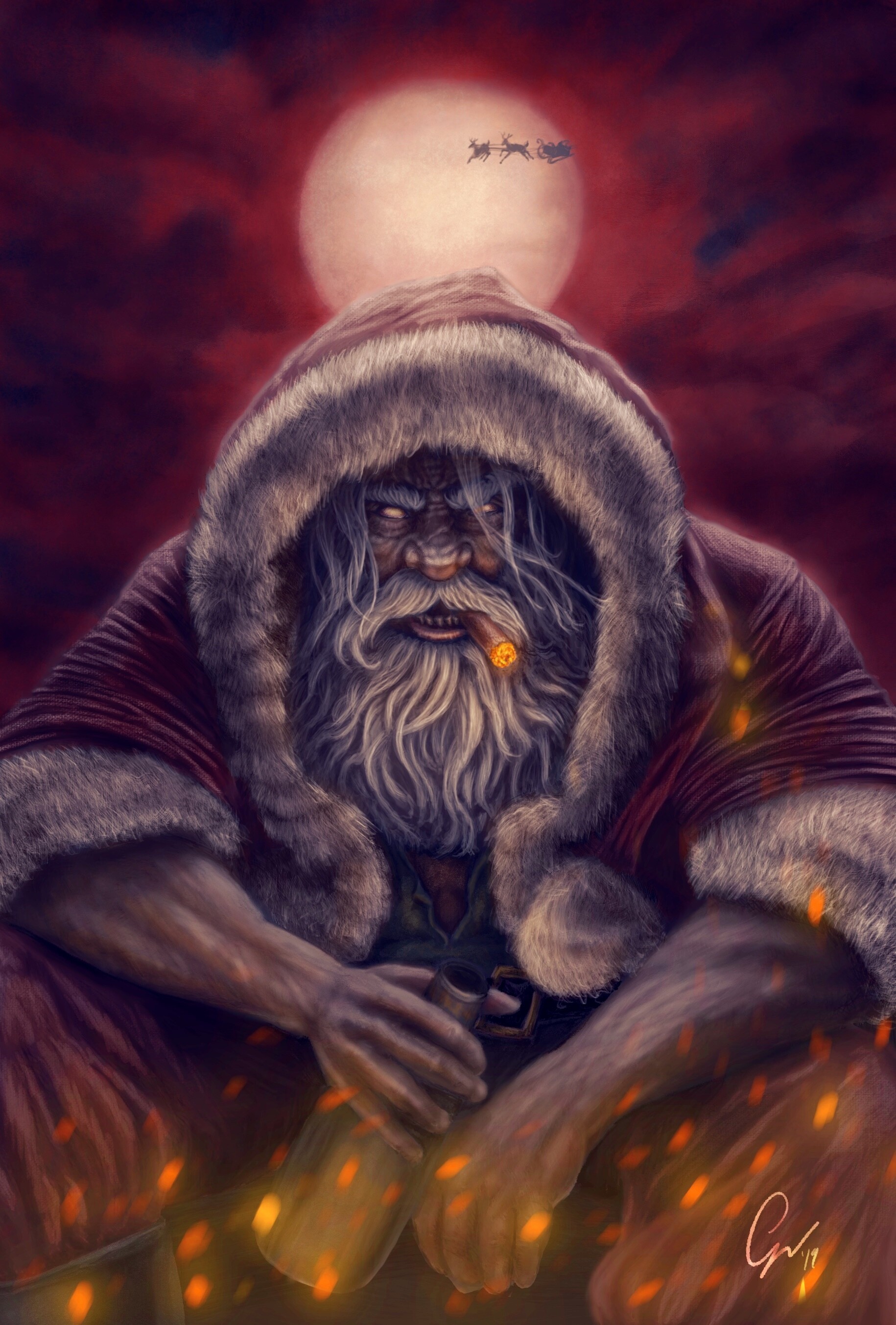 Dark Santa Claus smoking with a cigar HD Phone Wallpaper