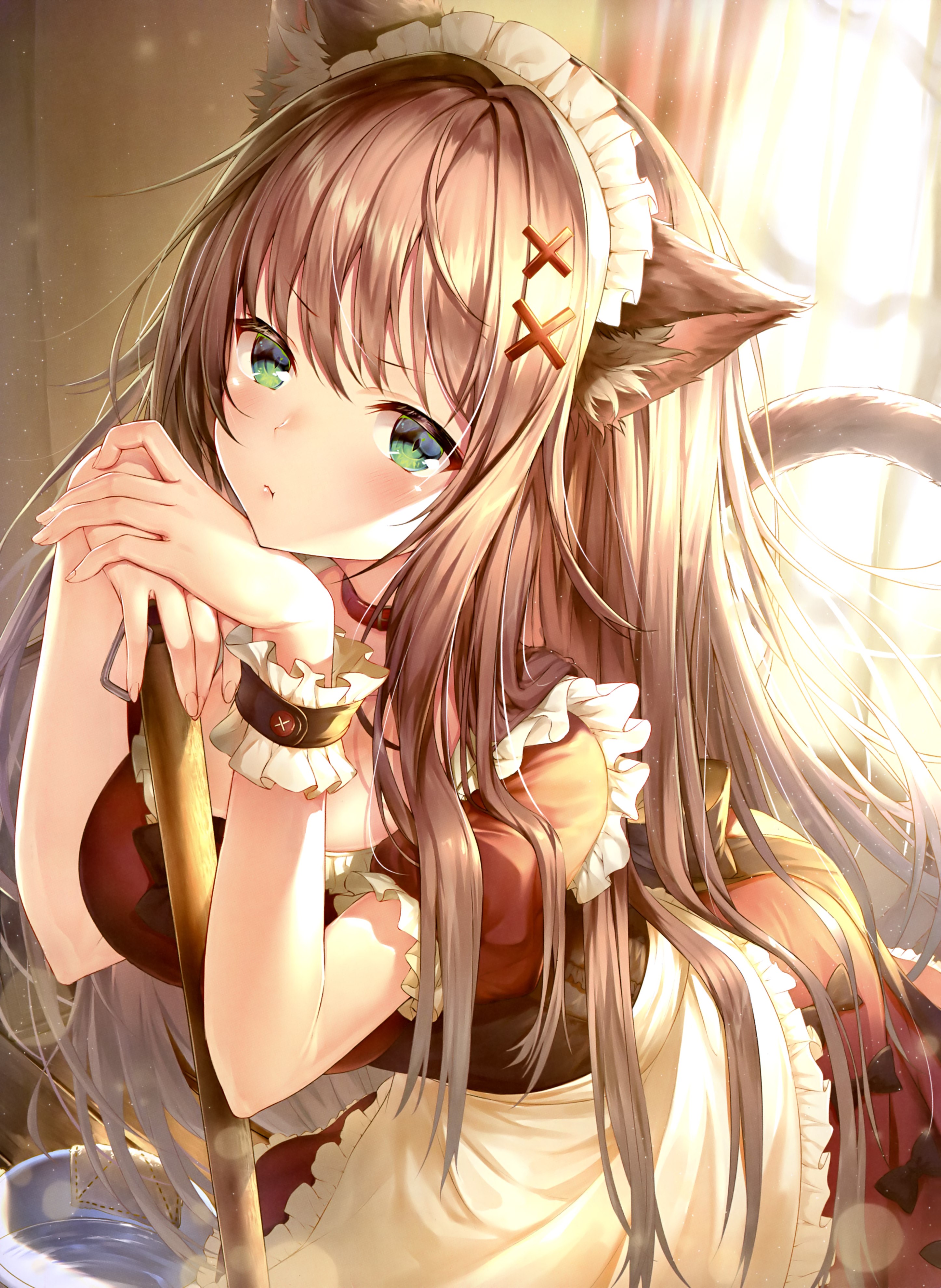 Anime girl with cat ears and maid outfit HD Phone Wallpaper