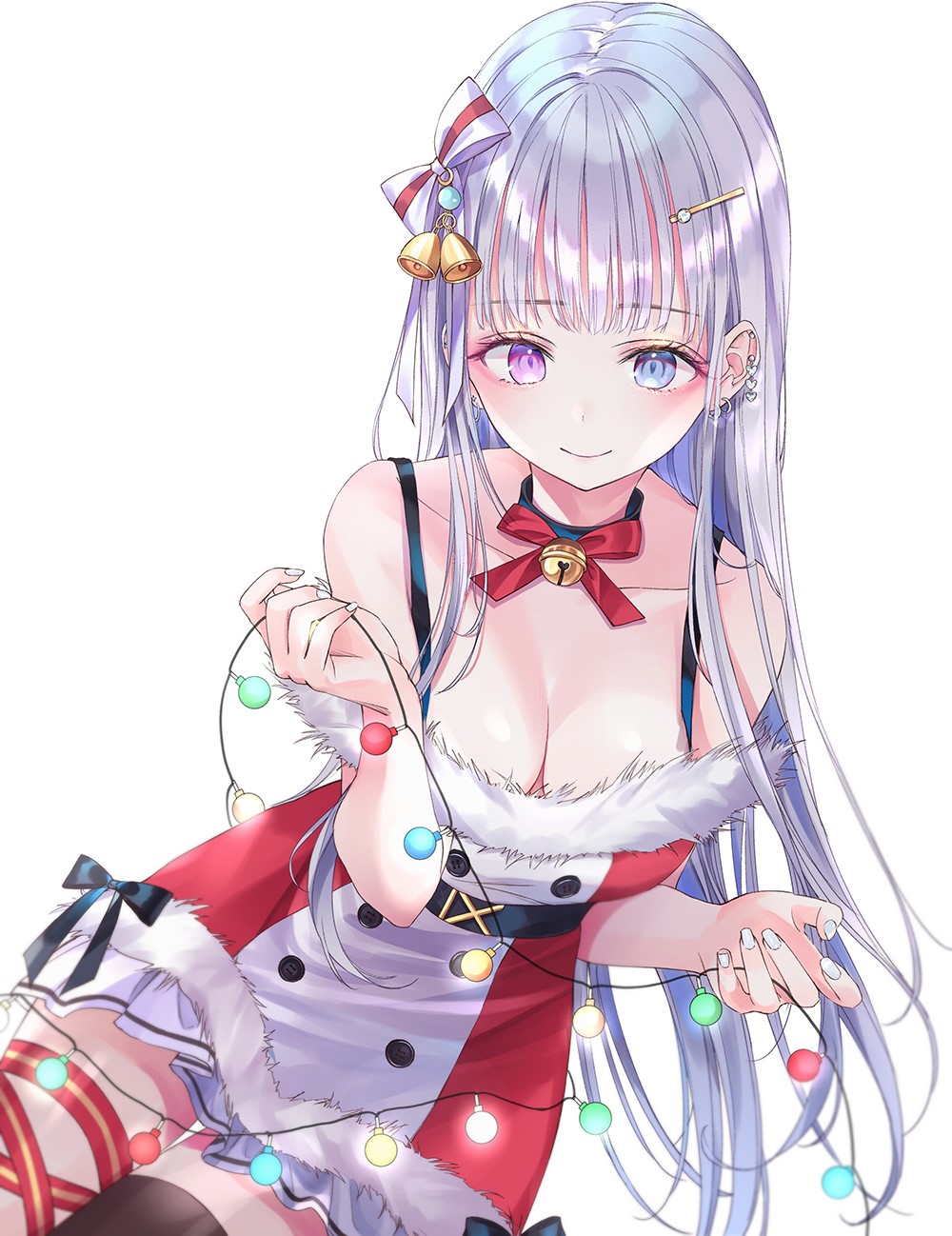 Anime girl in Christmas outfit with lights HD Phone Wallpaper