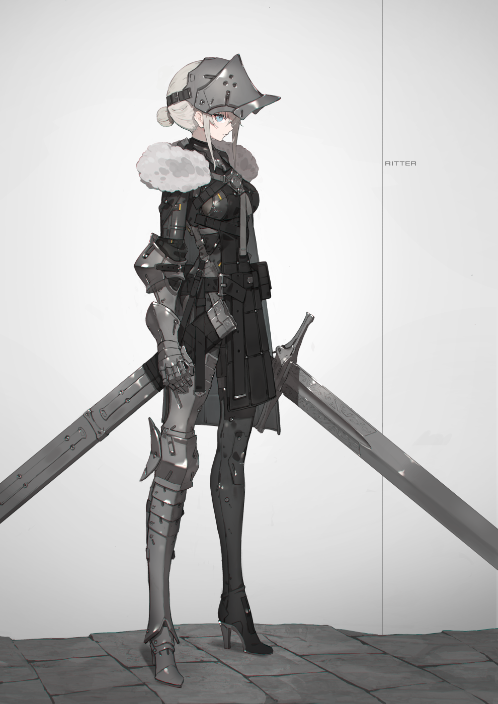Anime girl in knight armor with swords HD Phone Wallpaper