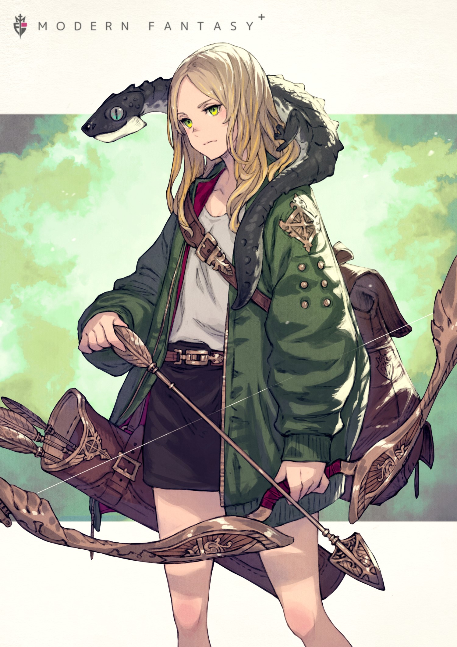 Anime girl with bow and snake companion HD Phone Wallpaper