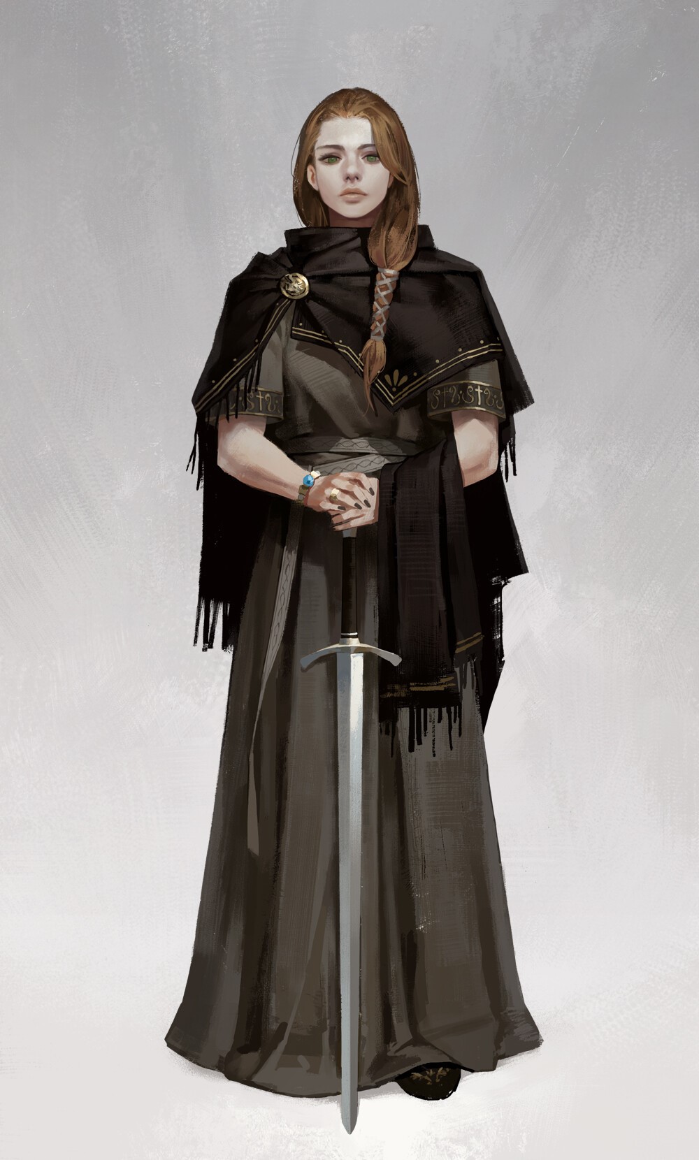 Fantasy woman with sword and cloak HD Phone Wallpaper