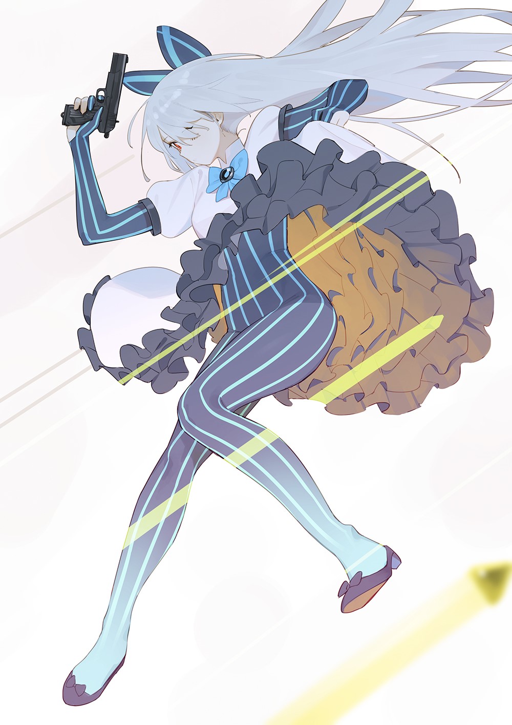 Anime girl with white hair holding a gun HD Phone Wallpaper