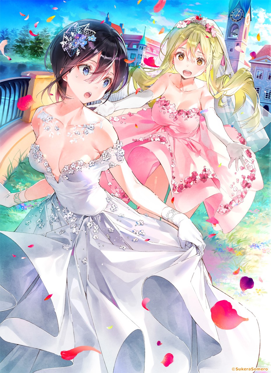 Two anime girls in wedding dresses HD Phone Wallpaper