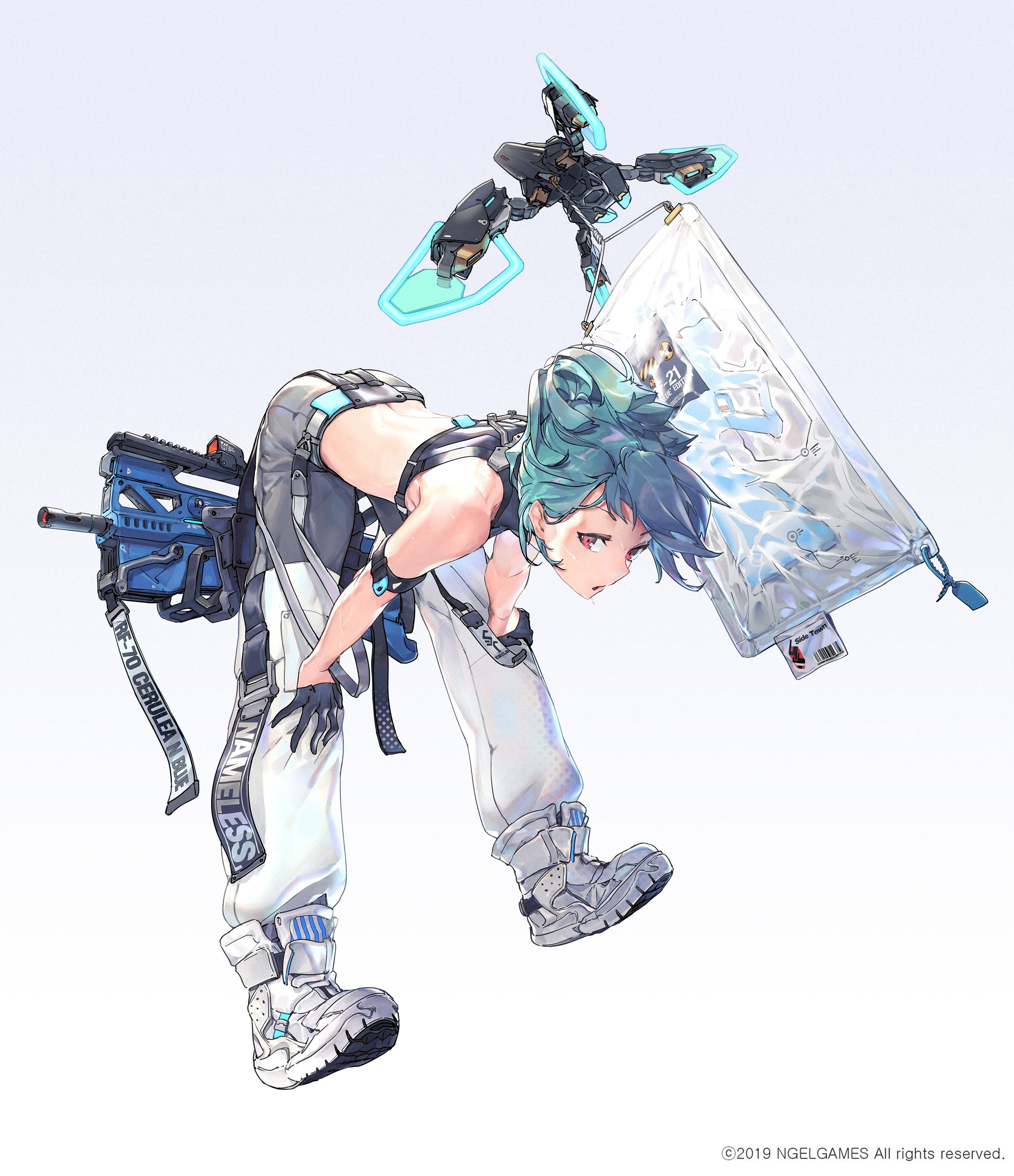 Anime girl with futuristic gear and drone HD Phone Wallpaper