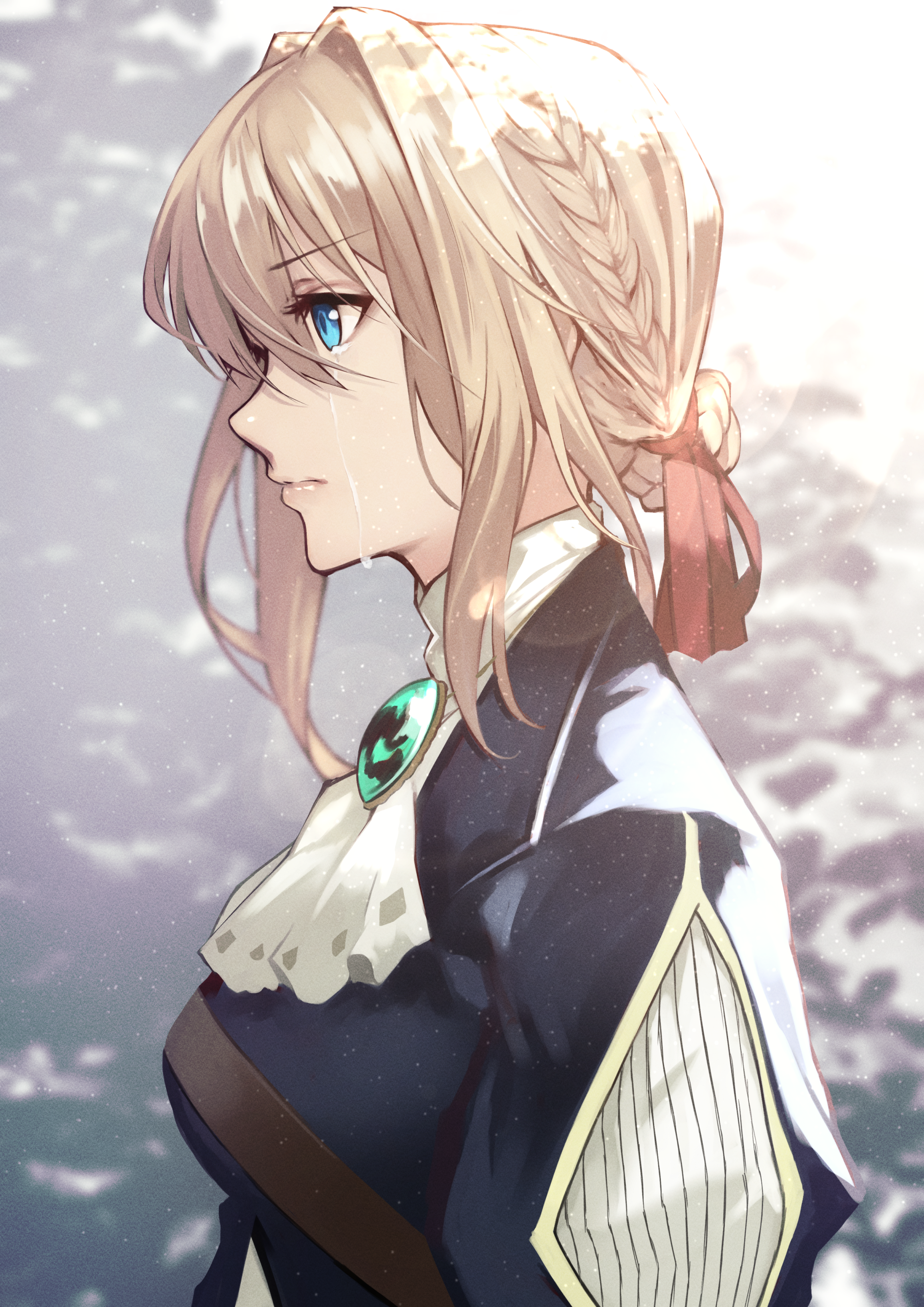Violet Evergarden crying in a field HD Phone Wallpaper
