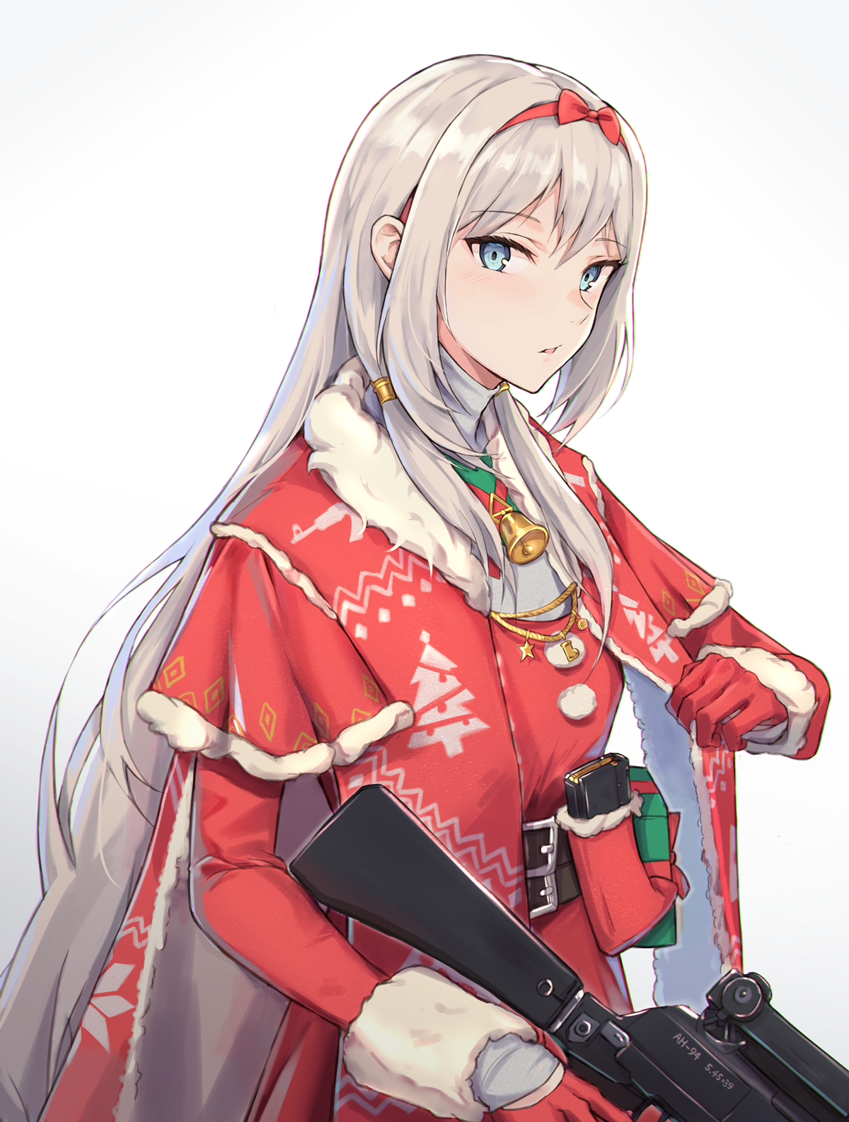 Anime girl in Christmas outfit holding a rifle HD Phone Wallpaper