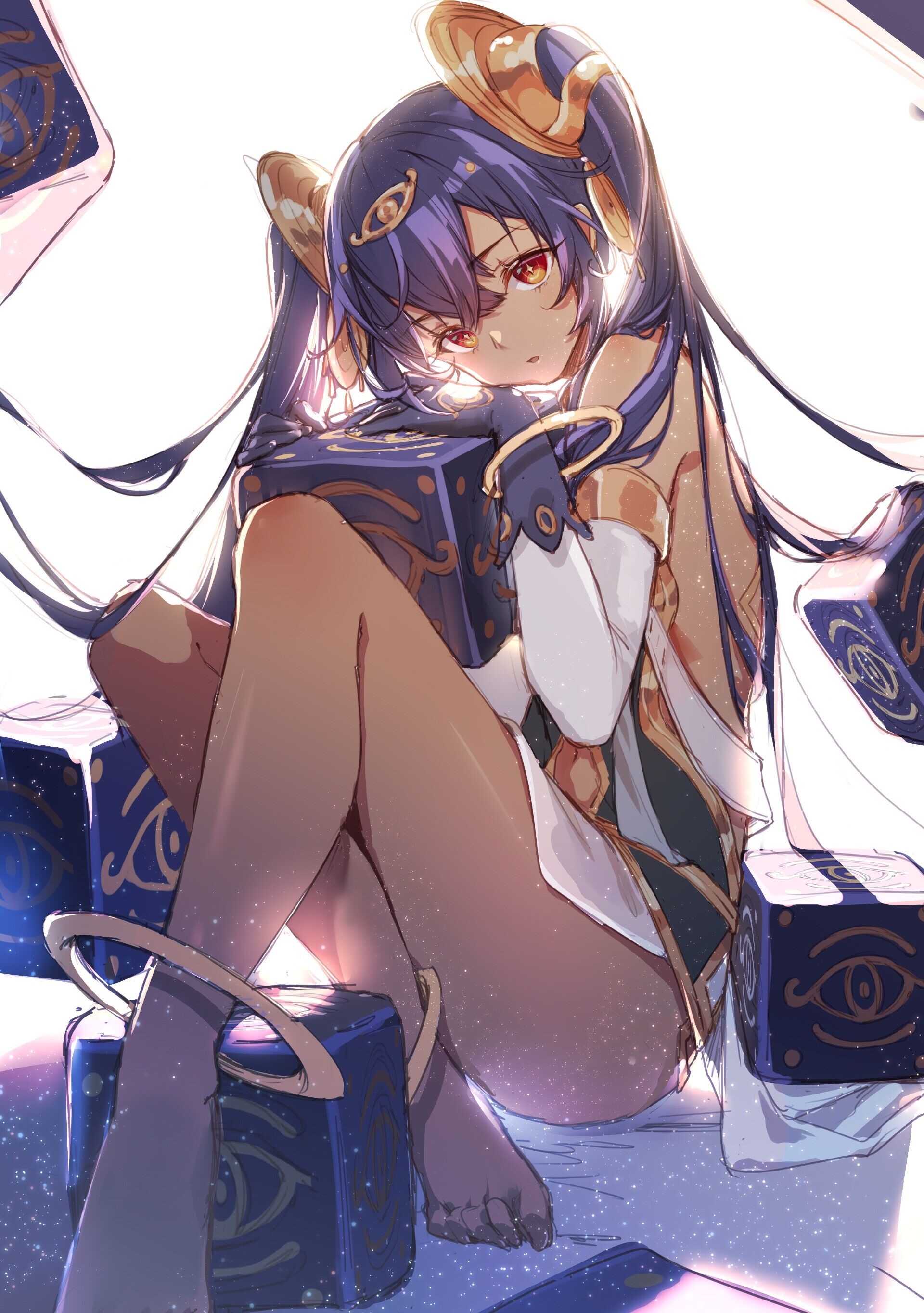 Anime girl with purple twintails and dark skin HD Phone Wallpaper