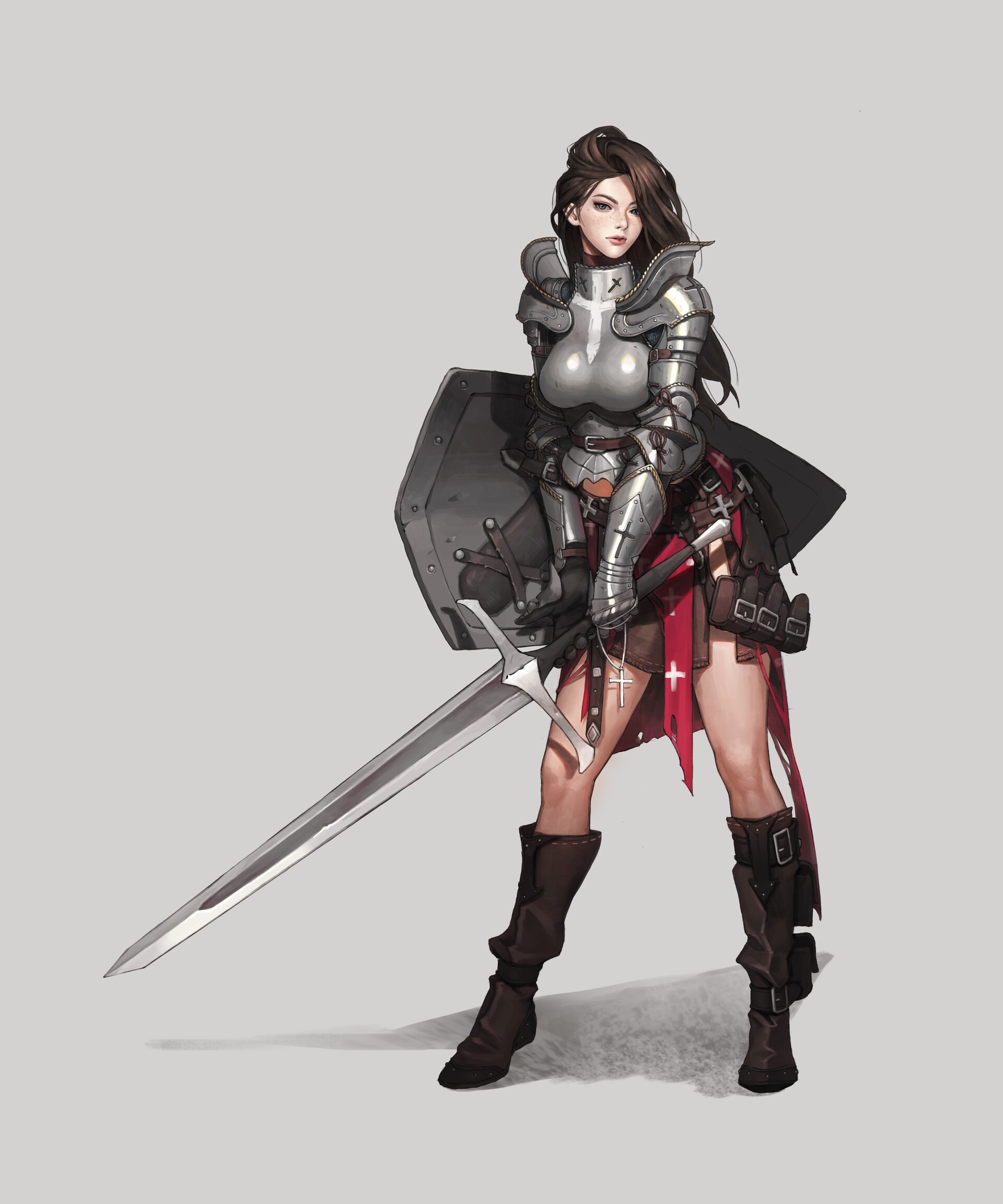 Female Knight in Armor with Sword and Shield HD Phone Wallpaper