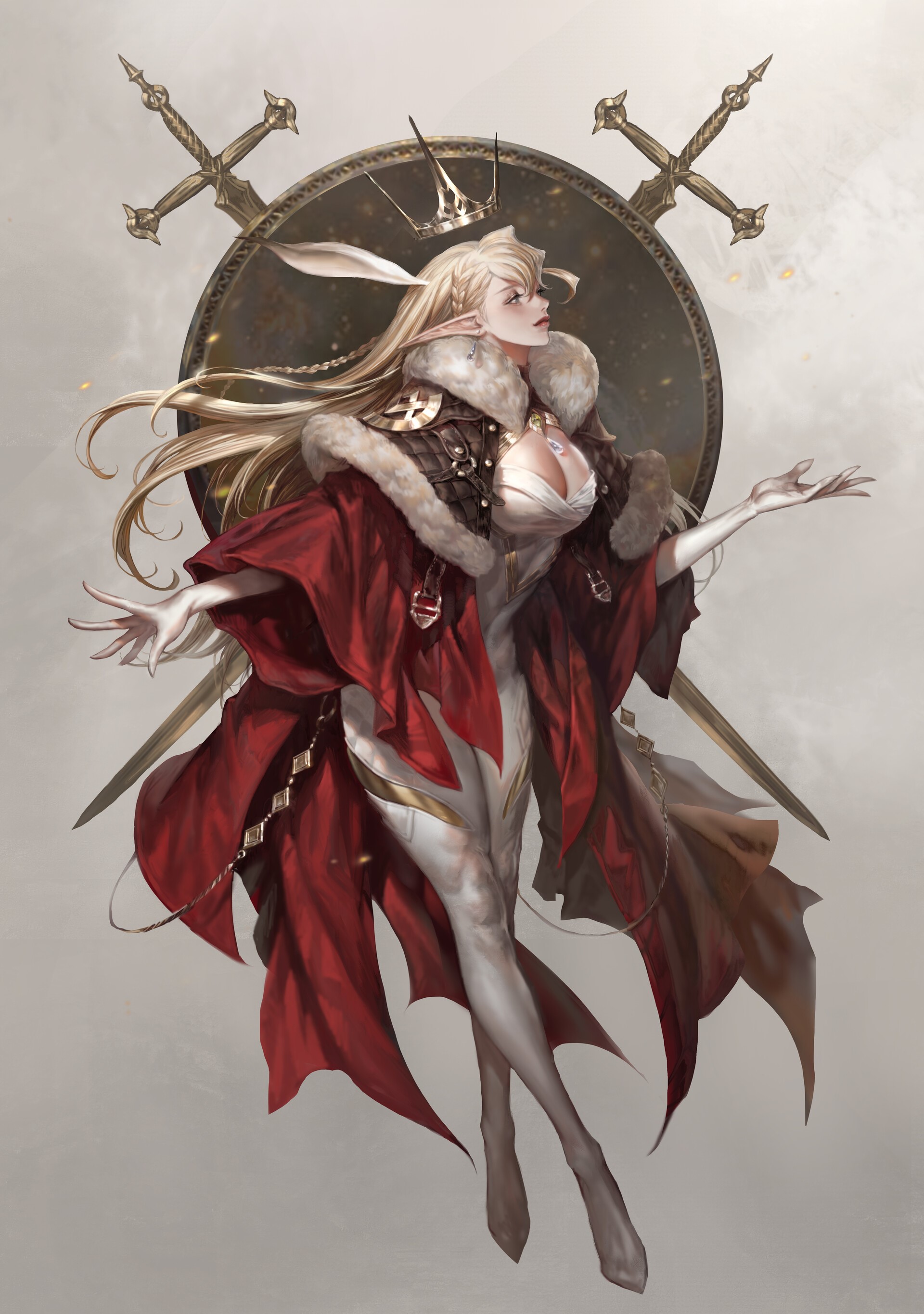Elf queen with crown and red cloak HD Phone Wallpaper