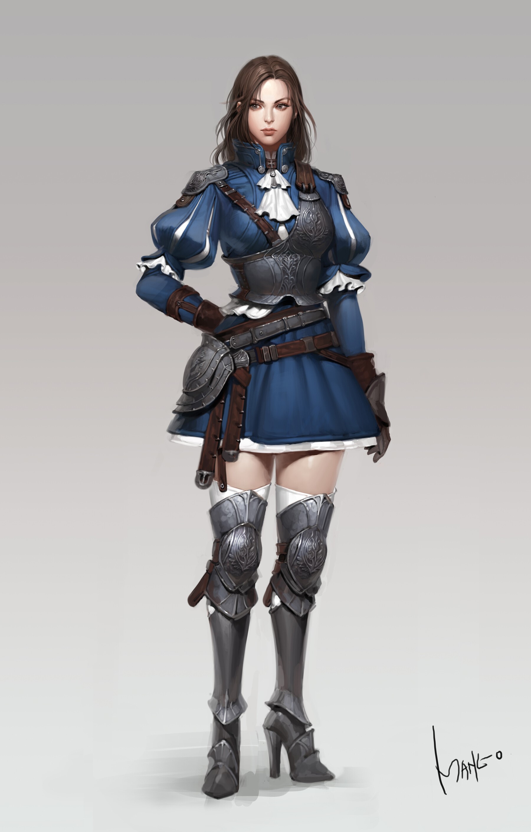 Woman in blue dress and armor HD Phone Wallpaper