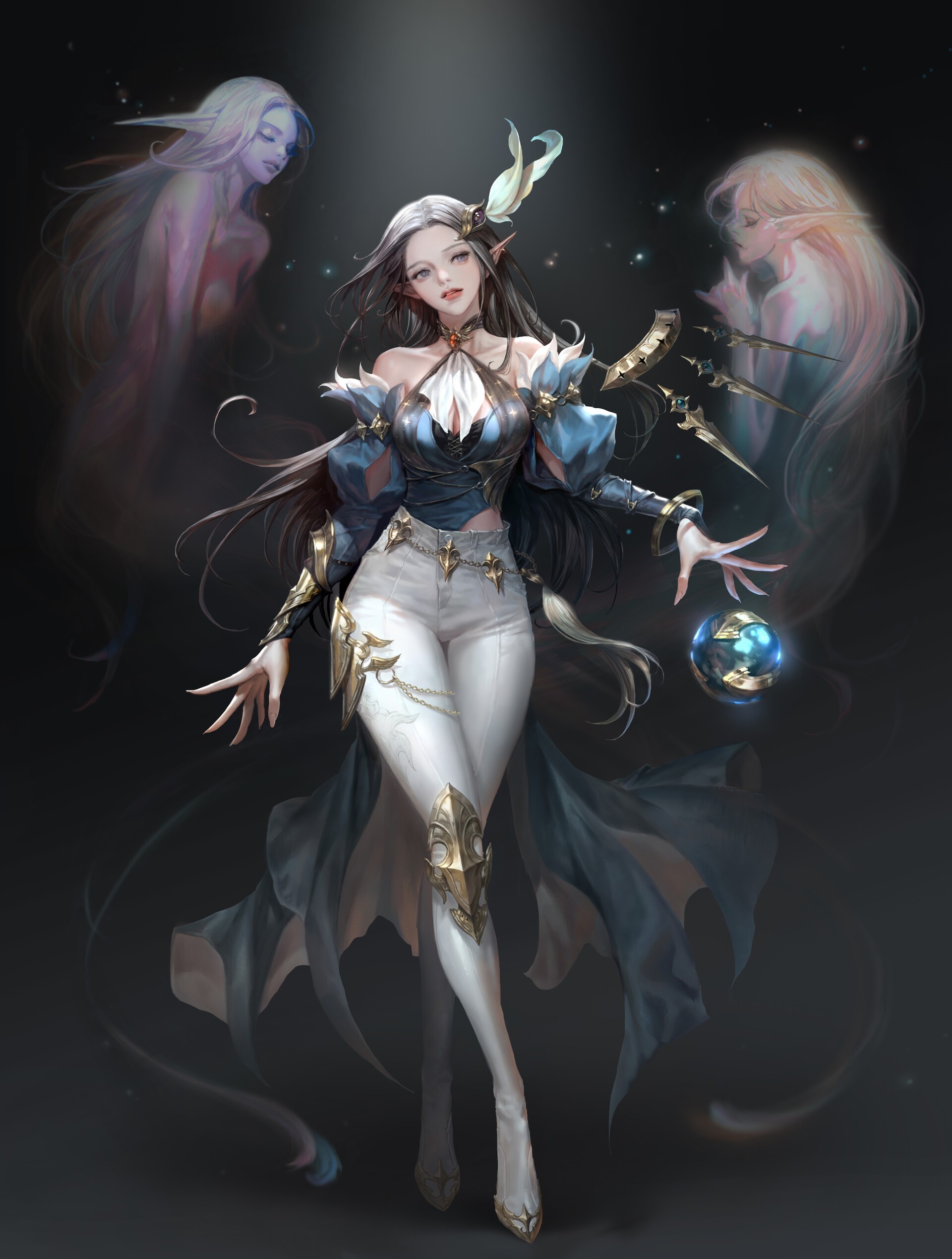 Anime girl with ethereal spirits and magic orb HD Phone Wallpaper