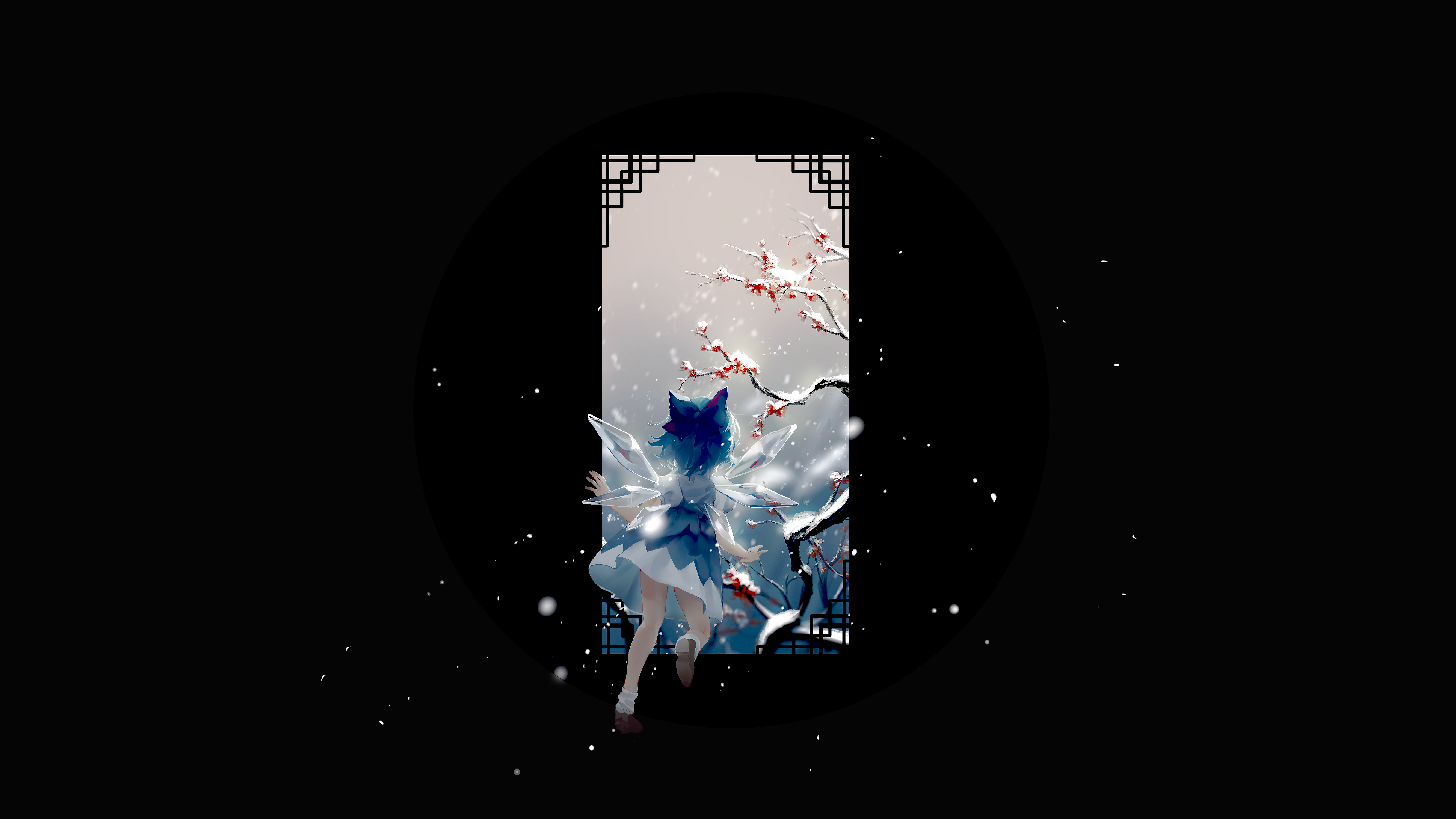 Anime girl with fox ears in snowfall HD Wallpaper