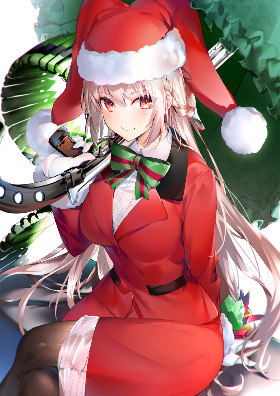 Anime girl in Santa hat and red suit HD Phone Wallpaper