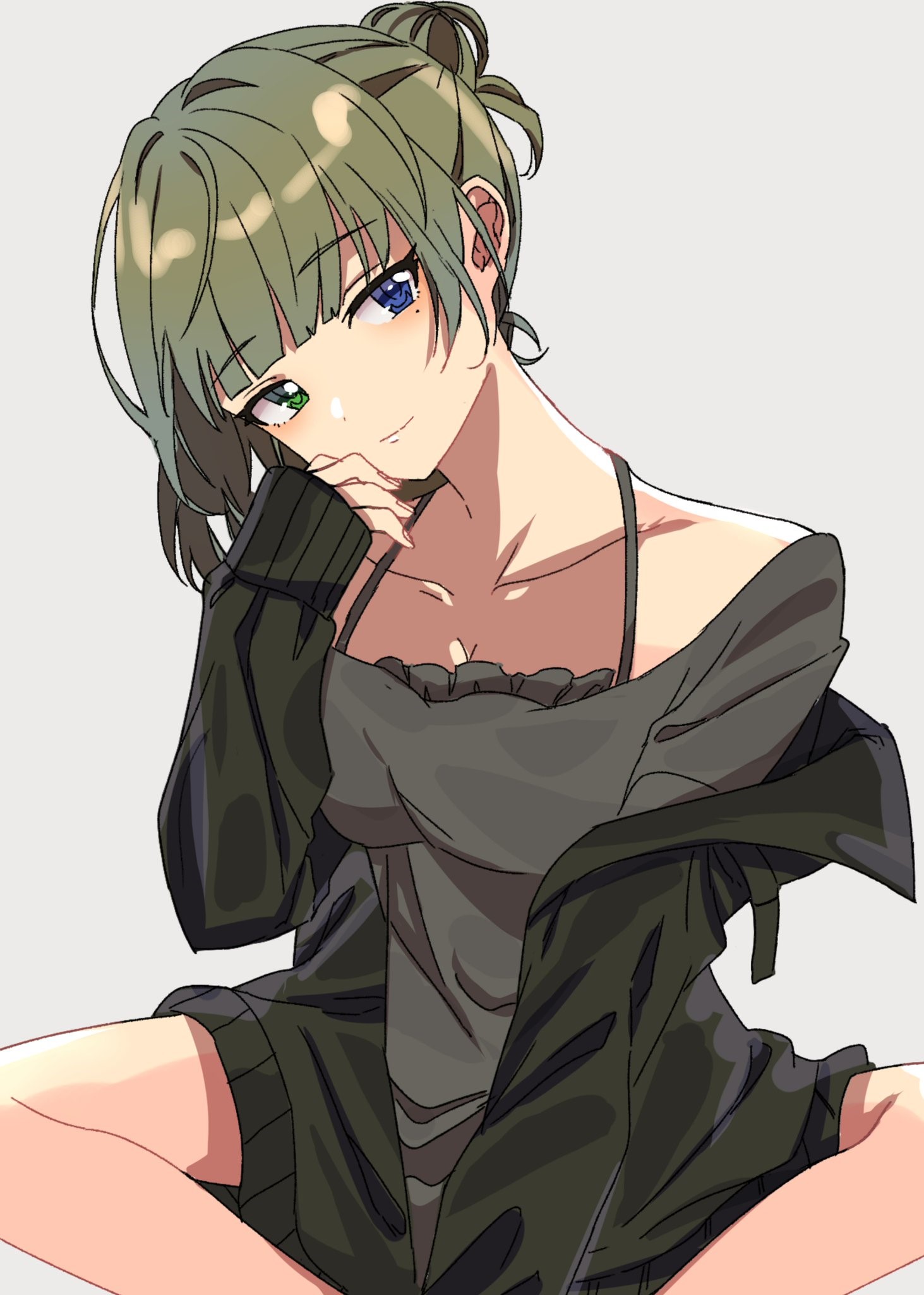 Anime girl with heterochromia in casual outfit HD Phone Wallpaper