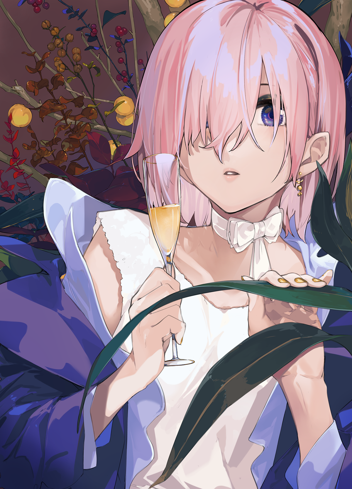 Anime girl with pink hair holding champagne HD Phone Wallpaper