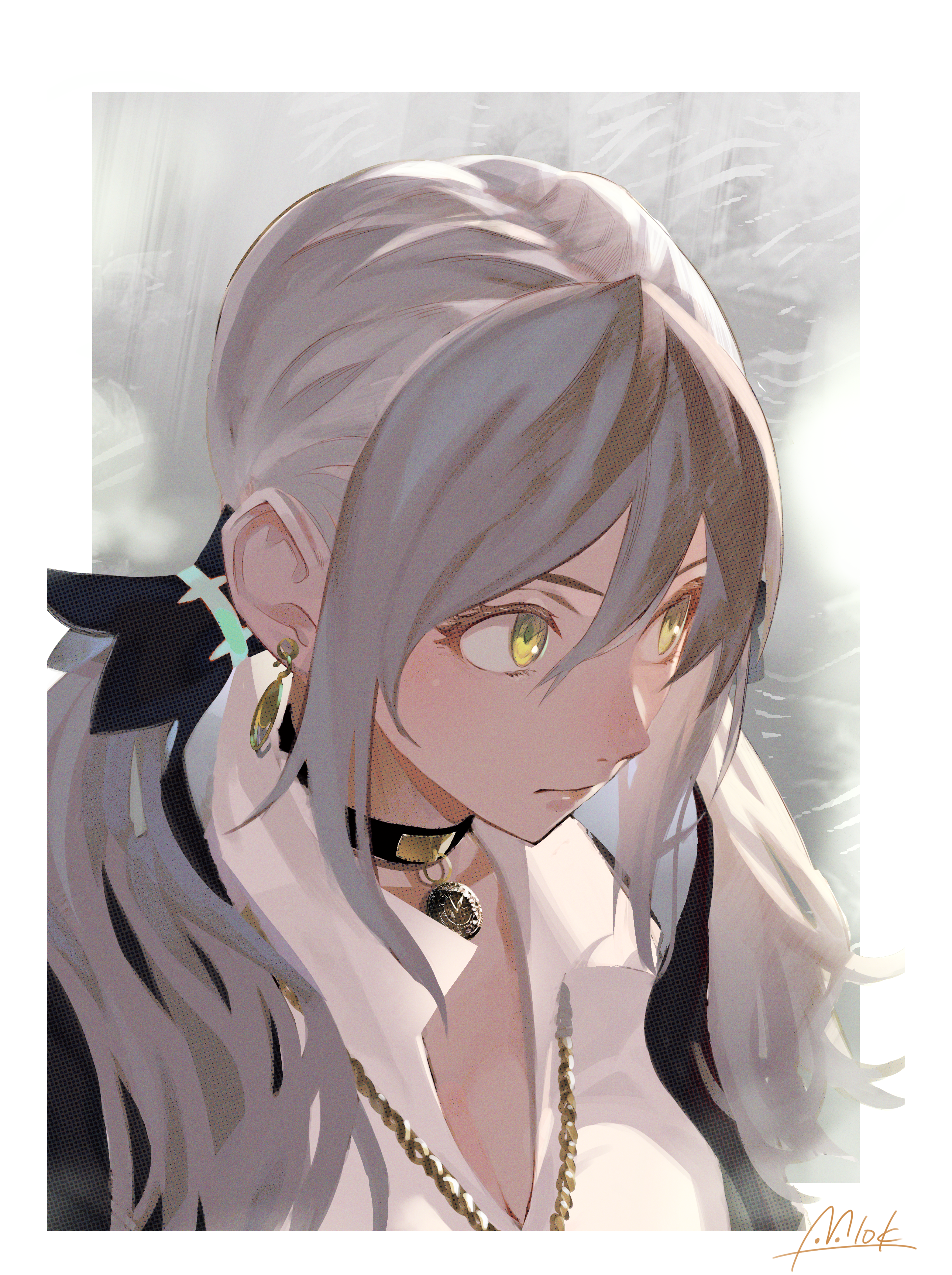 Anime girl with grey hair and yellow eyes, Sachimaa HD Phone Wallpaper