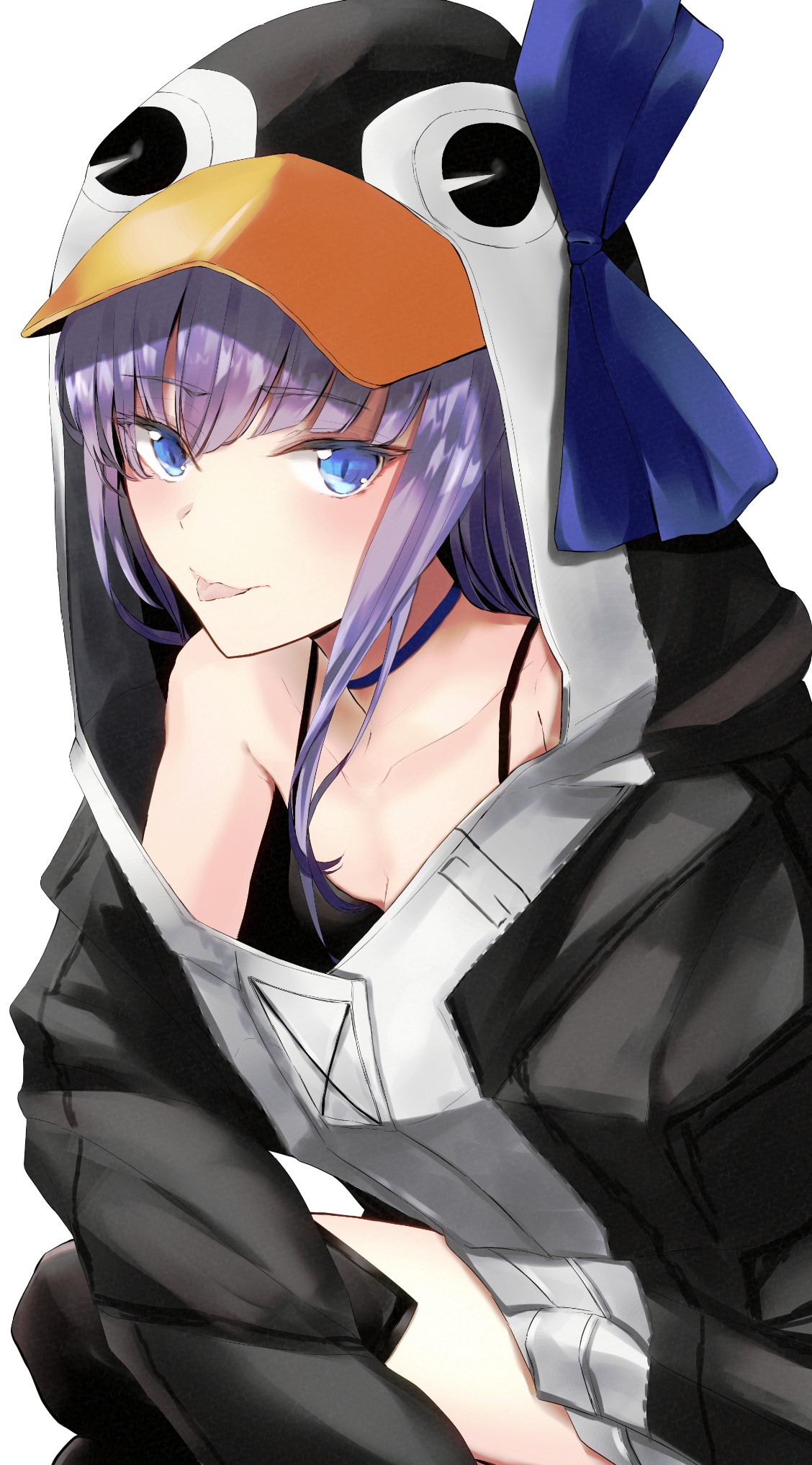 Anime girl in penguin hoodie HD Phone Wallpaper