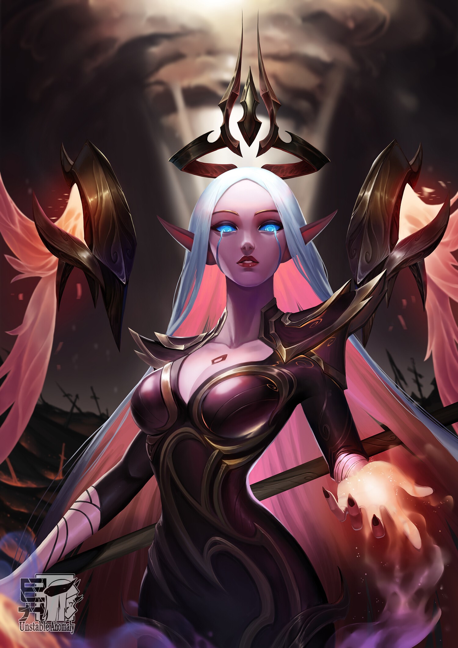 Elf woman with glowing eyes and wings HD Phone Wallpaper
