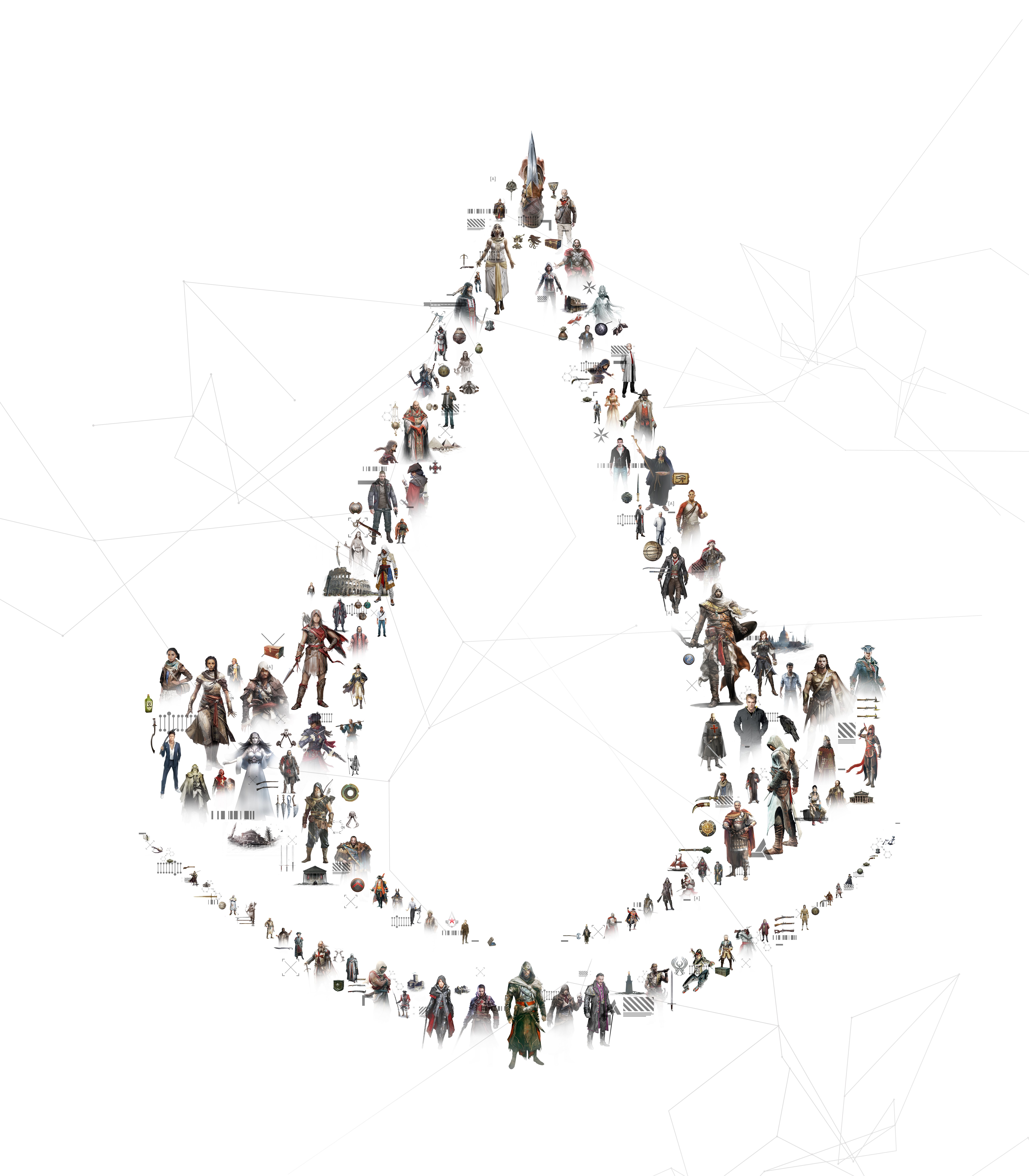 Assassin's Creed characters forming the franchise logo HD Phone Wallpaper