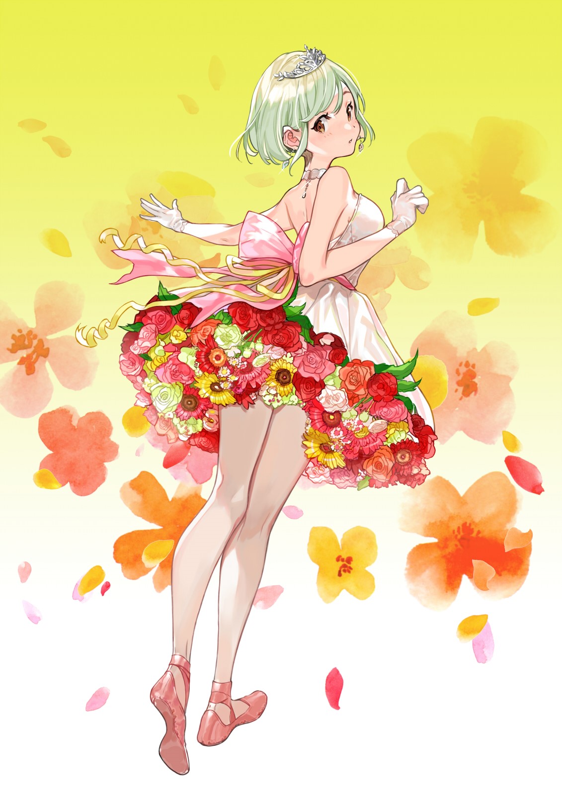Anime girl in a flower dress with a tiara HD Phone Wallpaper