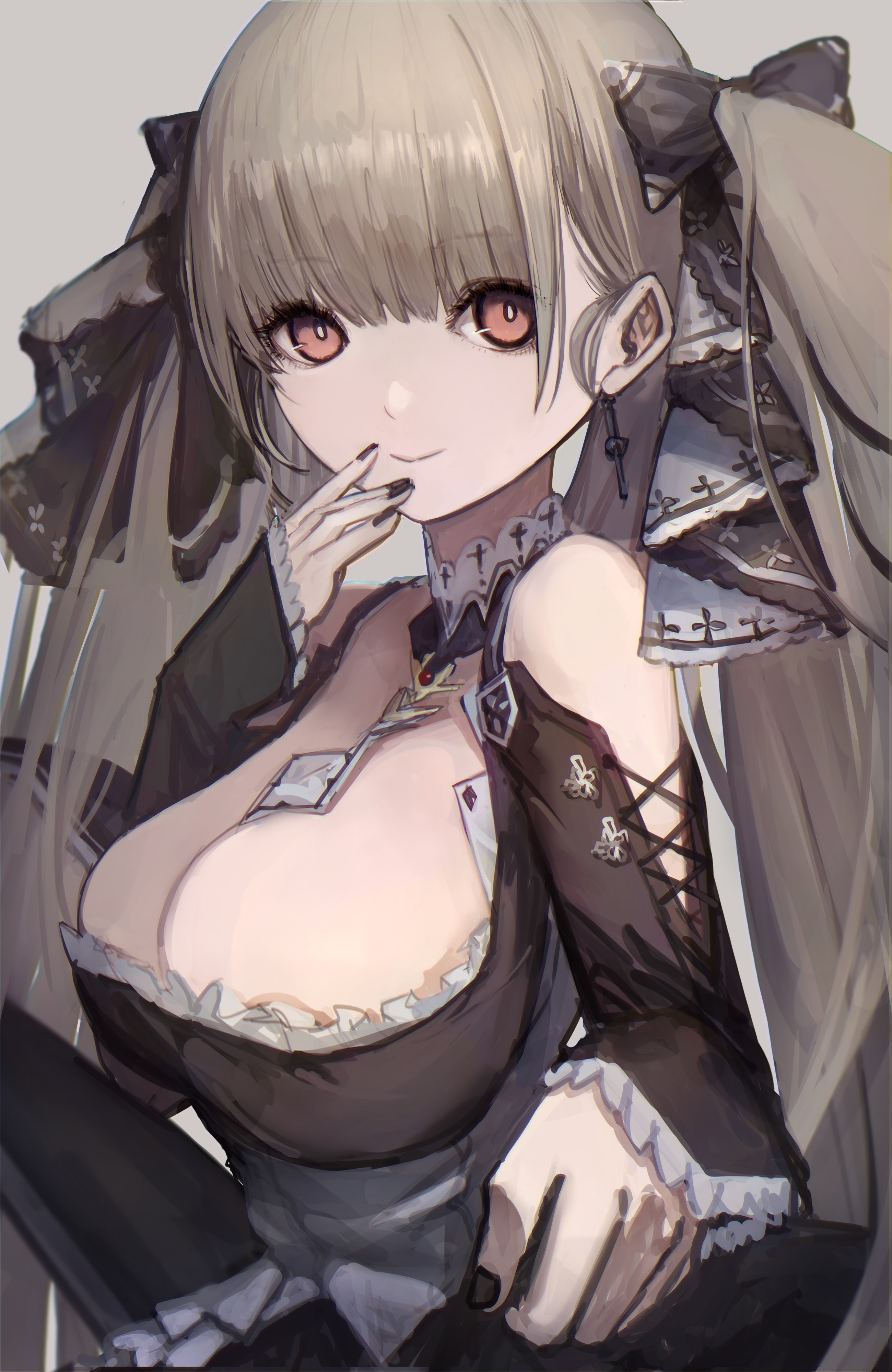 Anime girl with pigtails and red eyes HD Phone Wallpaper