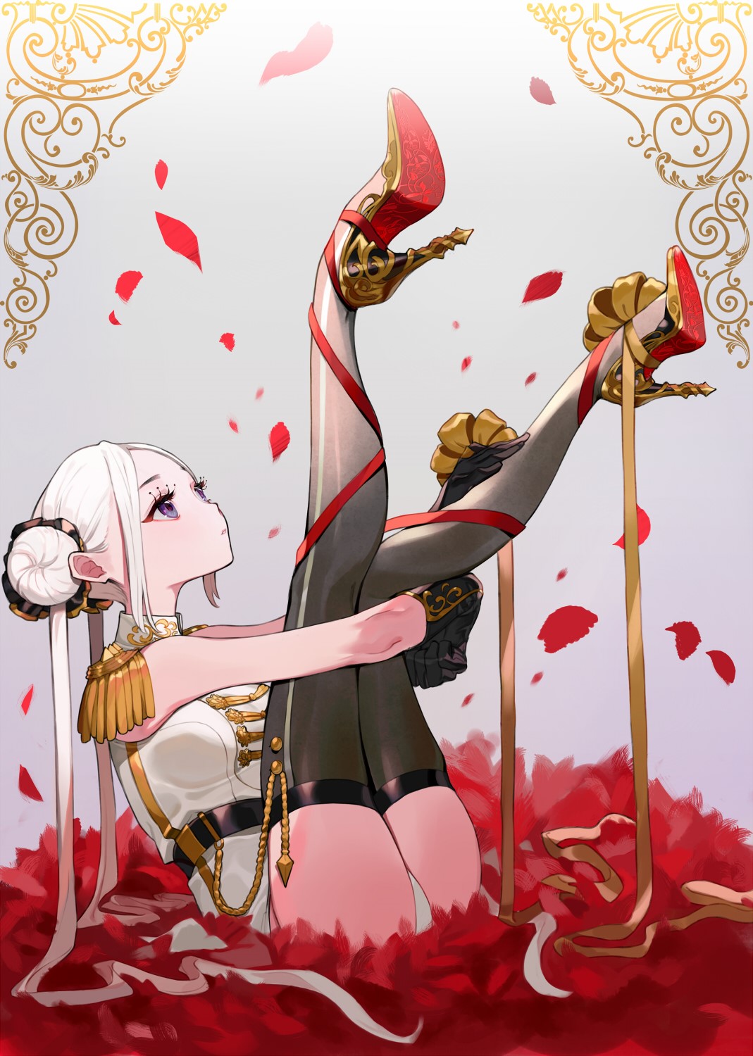 Anime girl in military outfit with roses HD Phone Wallpaper