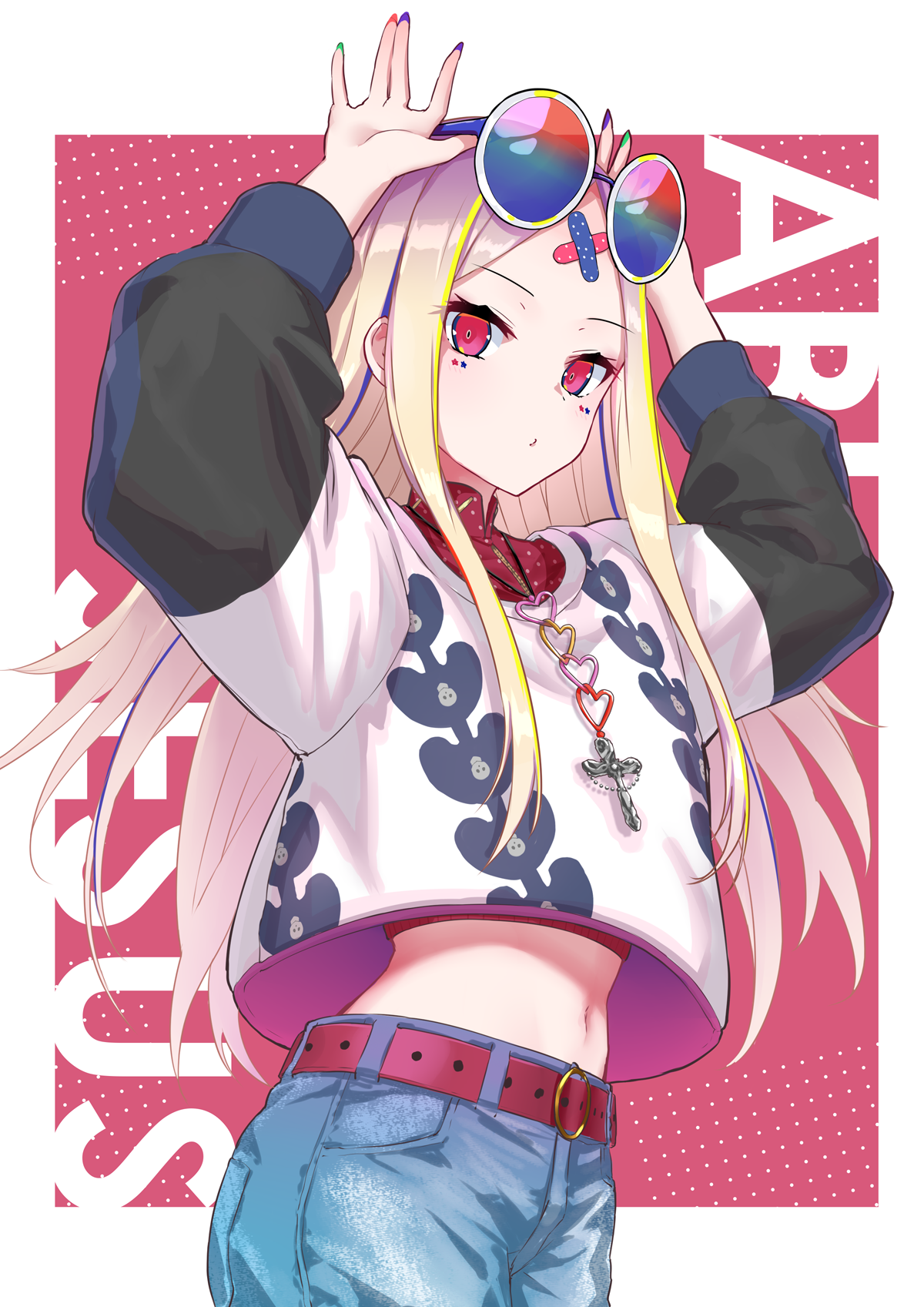 Anime girl with sunglasses and colorful nails HD Phone Wallpaper