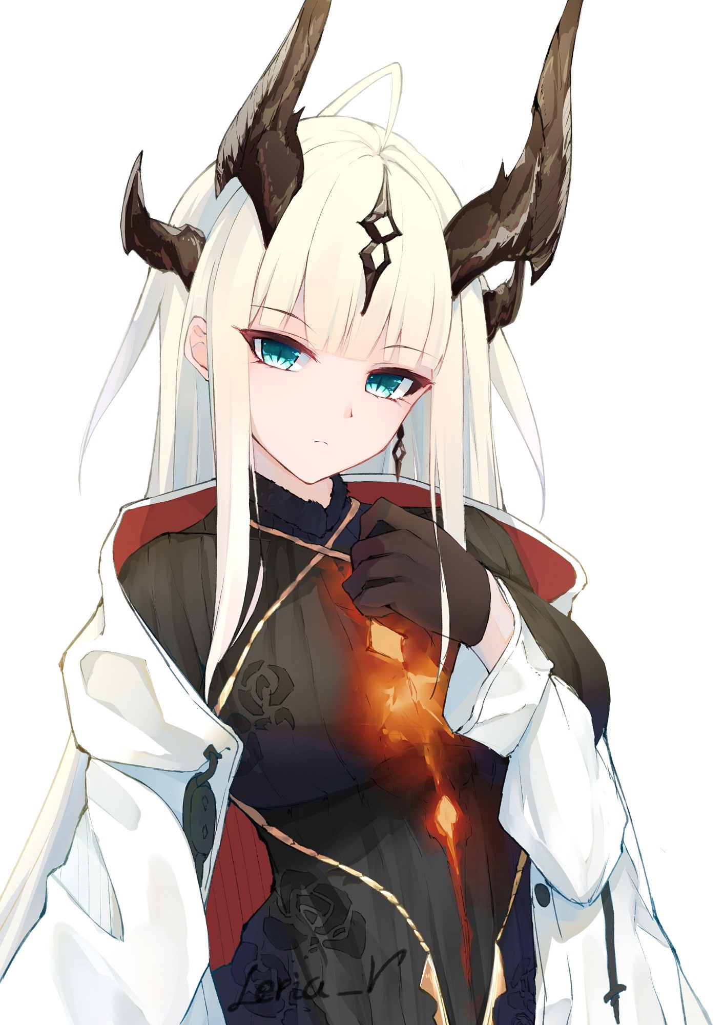 Anime girl with horns and blue eyes HD Phone Wallpaper