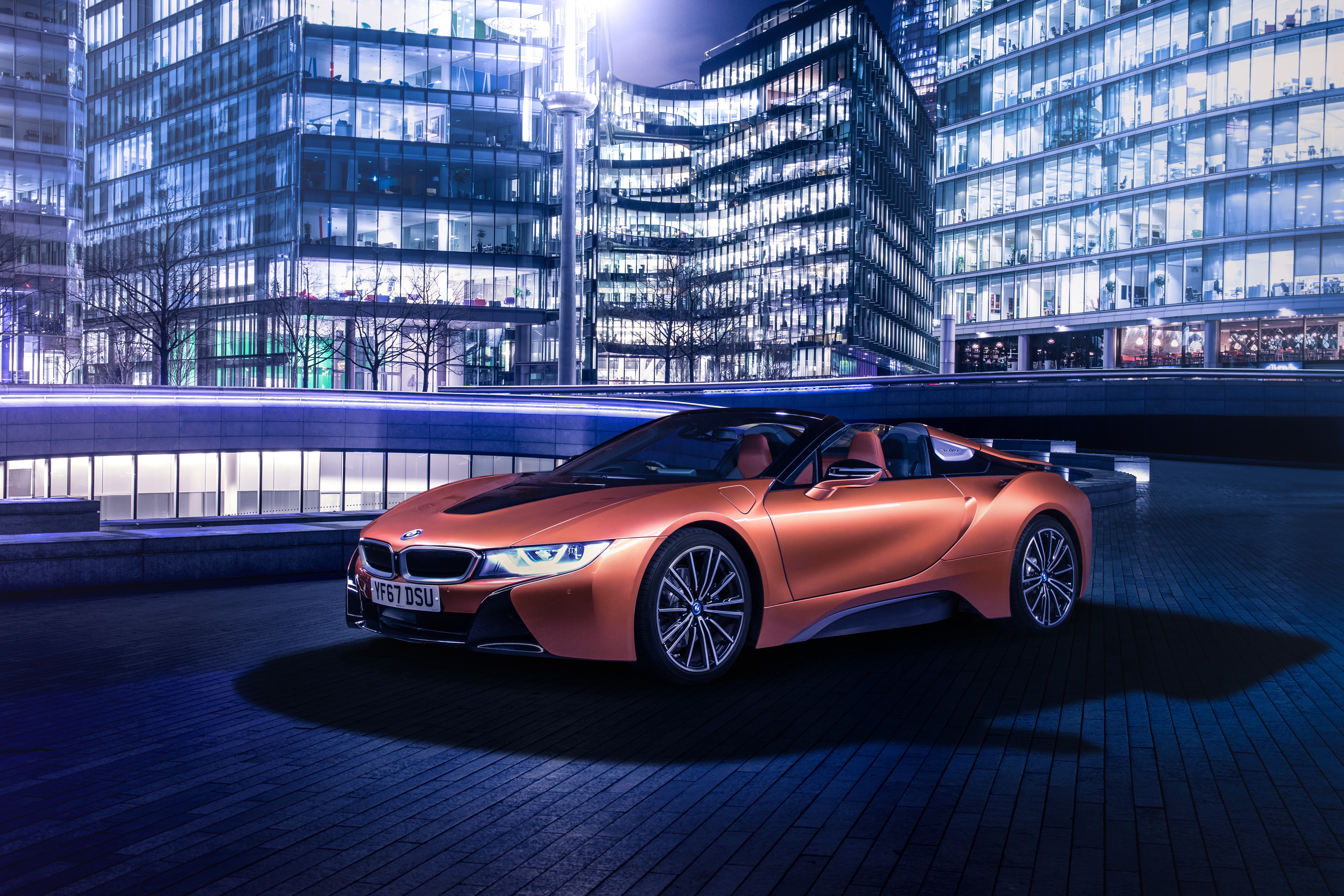 2018 BMW i8 Roadster in City at Night HD Wallpaper
