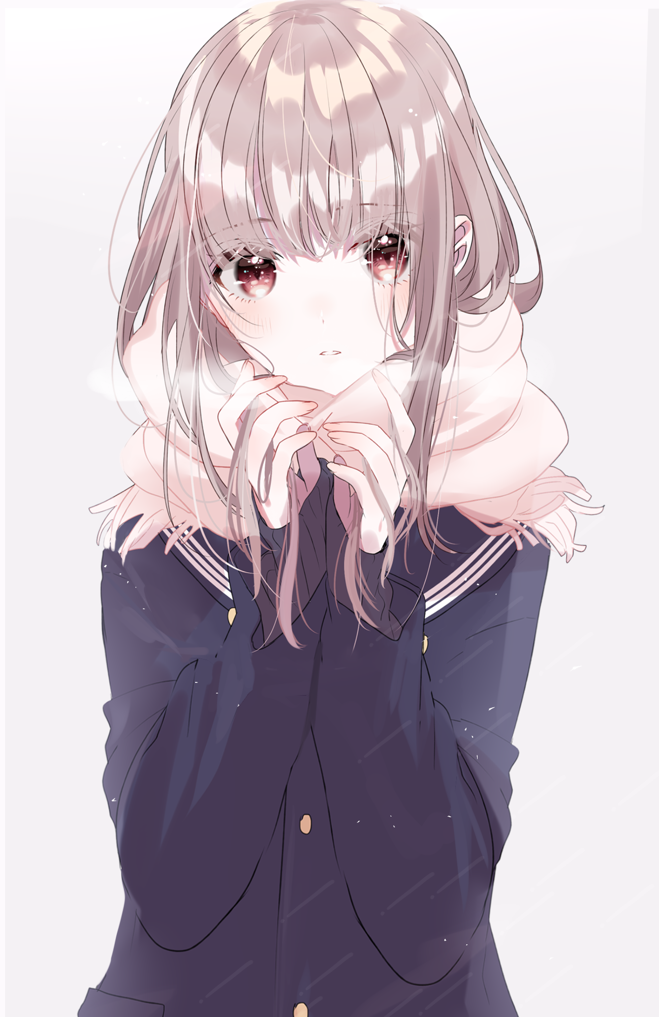 Anime girl with ash blonde hair wearing a scarf and uniform HD Phone Wallpaper