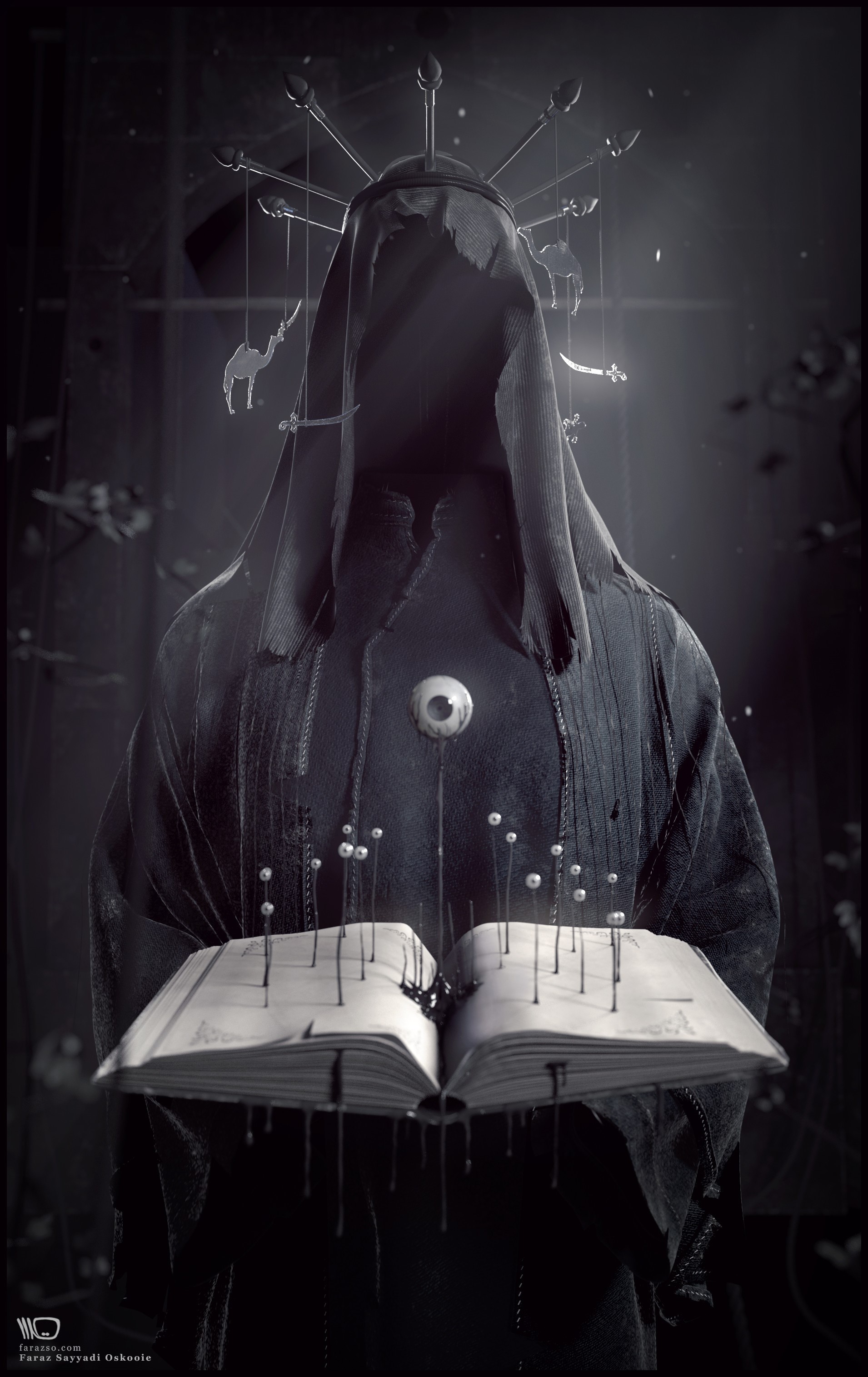 Dark figure with an eye and a book HD Phone Wallpaper