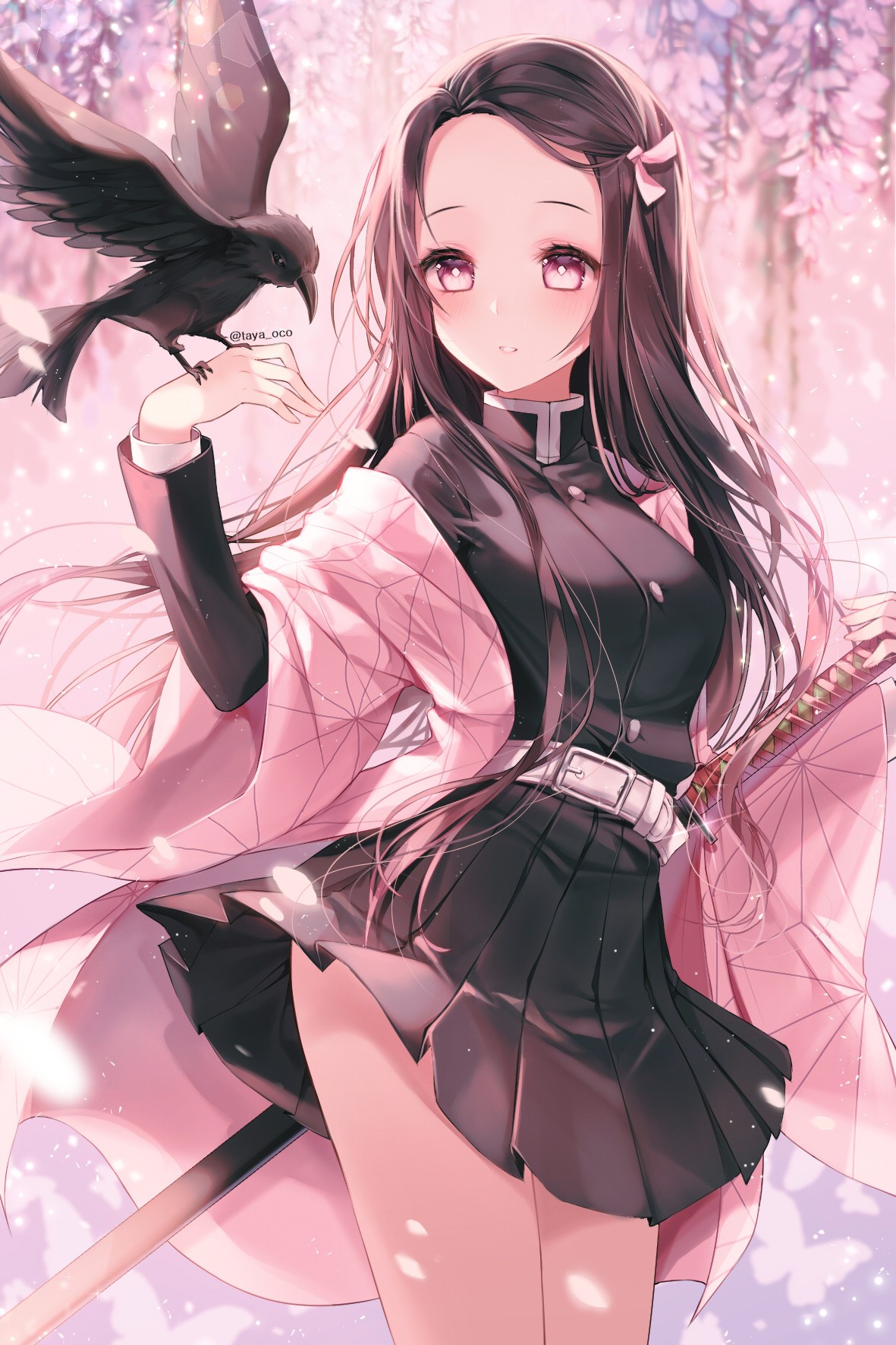 Kamado Nezuko in Soft Pastel Anime Portrait HD Phone Wallpaper