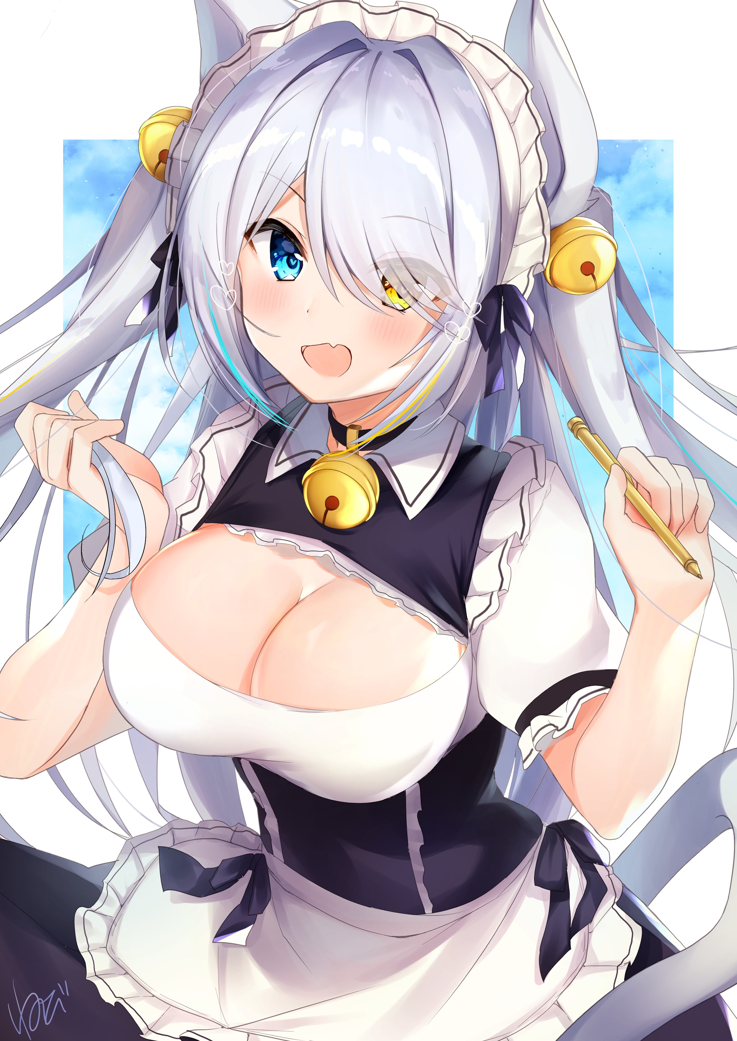 Anime girl with cat ears and bells HD Phone Wallpaper