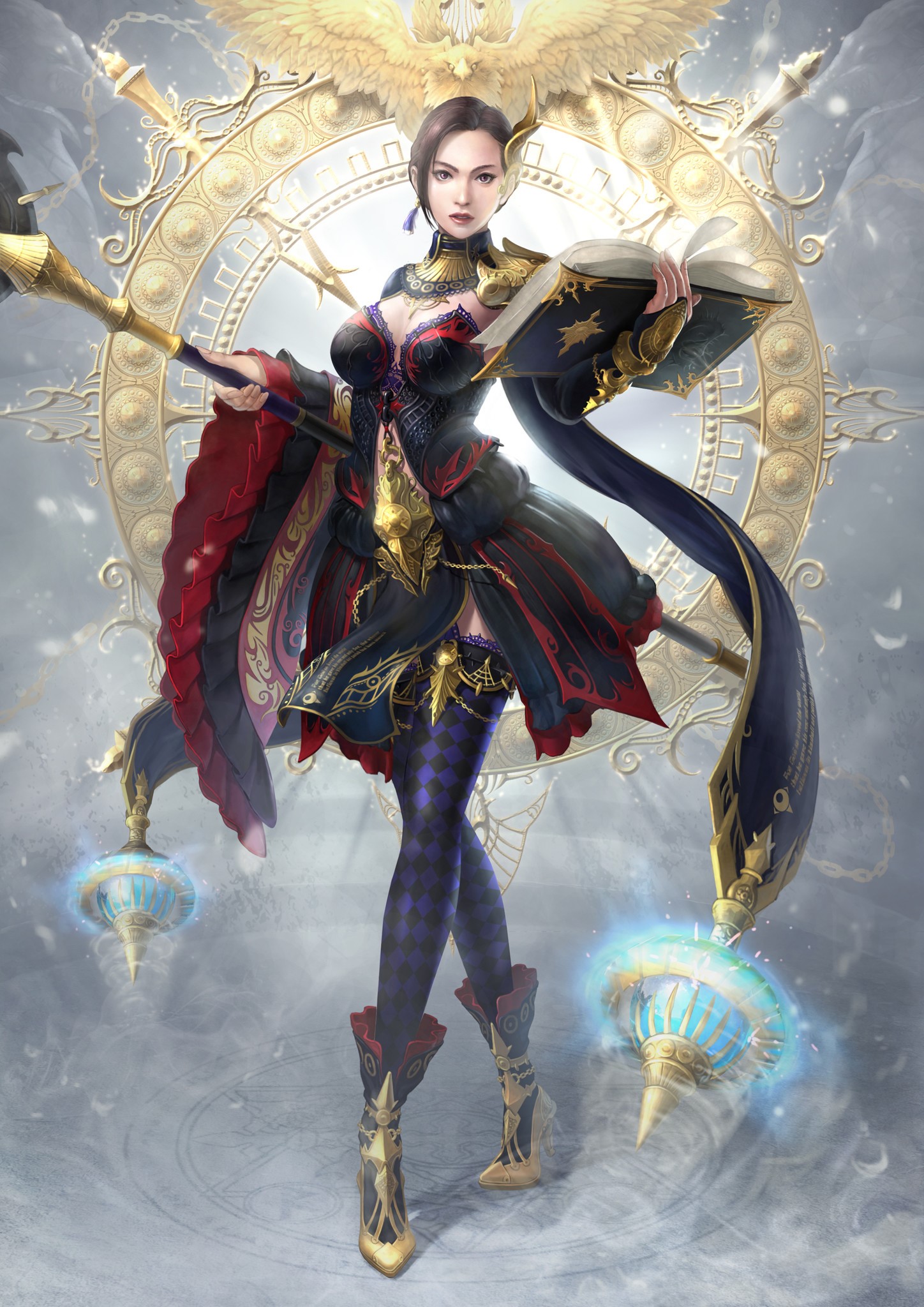 Magician Woman with Glowing Staff and Spell Circle HD Phone Wallpaper