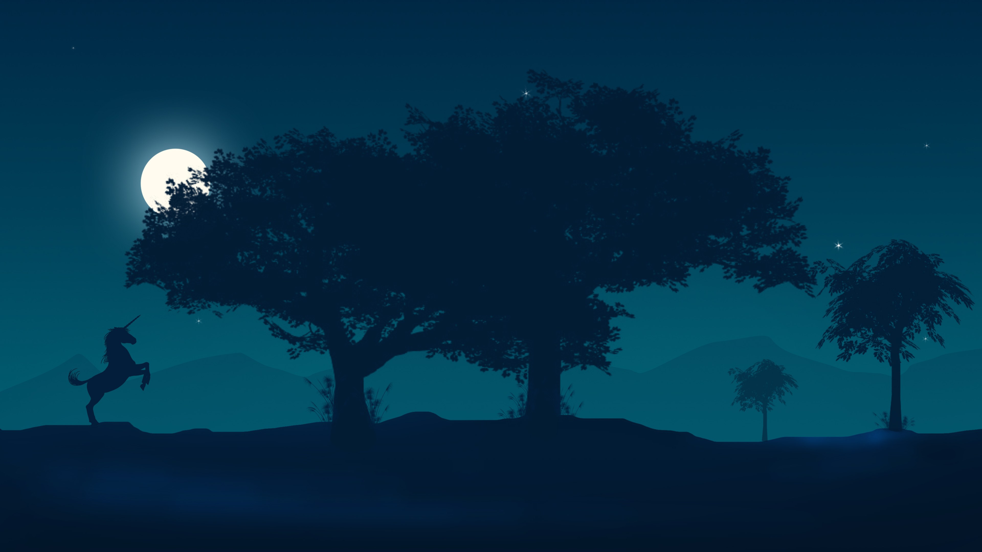 Unicorn under the Moon in a Forest at Night 4K HD Wallpaper