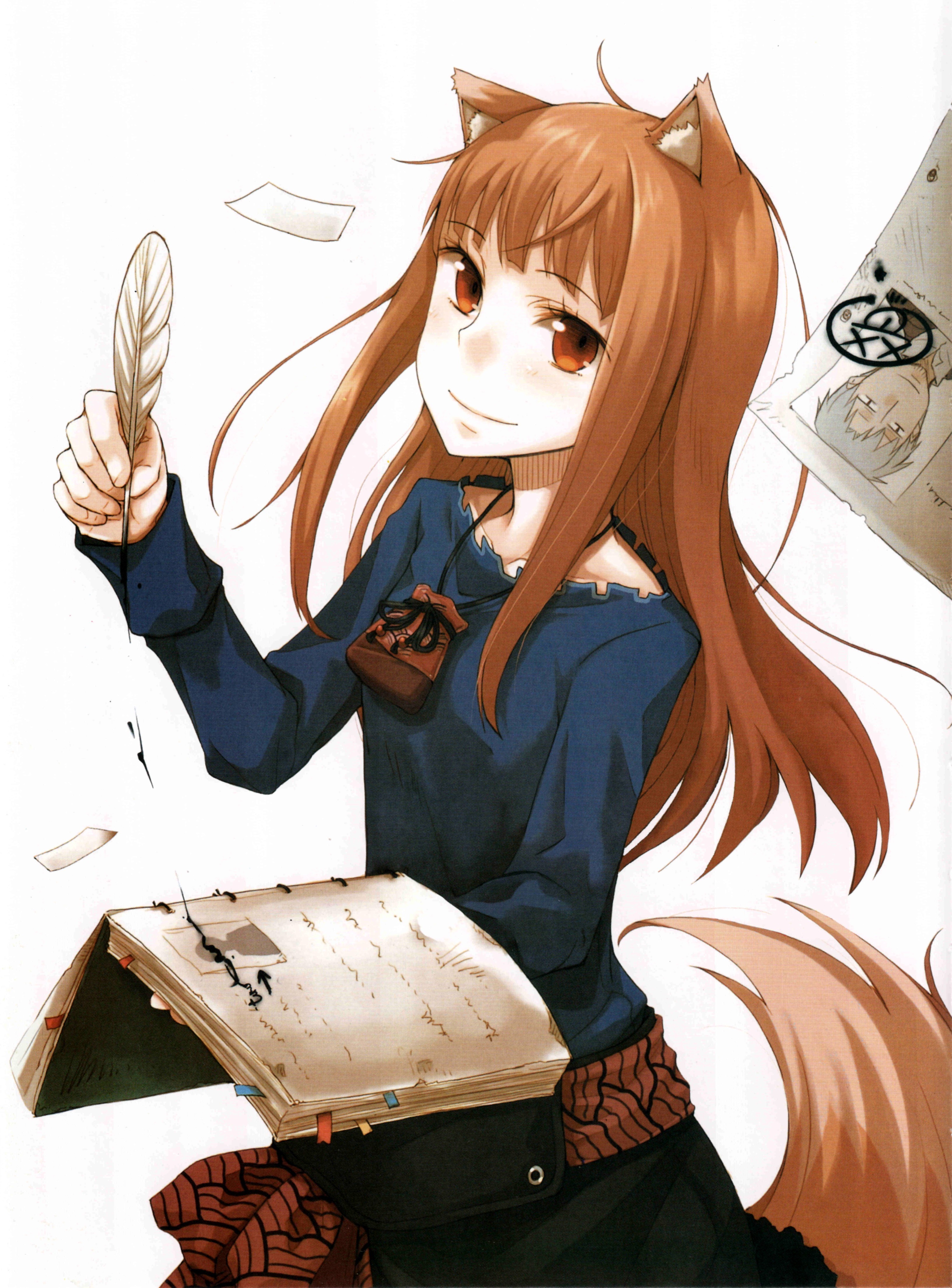 Holo from Spice and Wolf holding a quill HD Phone Wallpaper