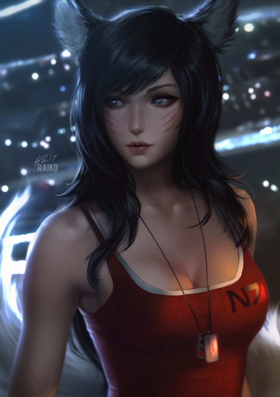 Ahri from League of Legends wearing a red tank top HD Phone Wallpaper