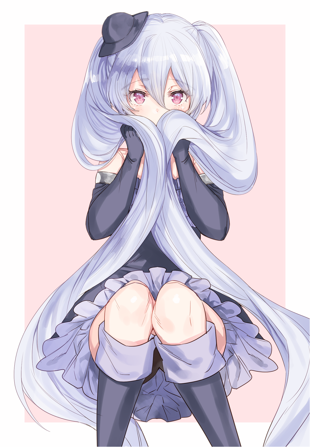 Anime girl with long white hair and pink eyes HD Phone Wallpaper
