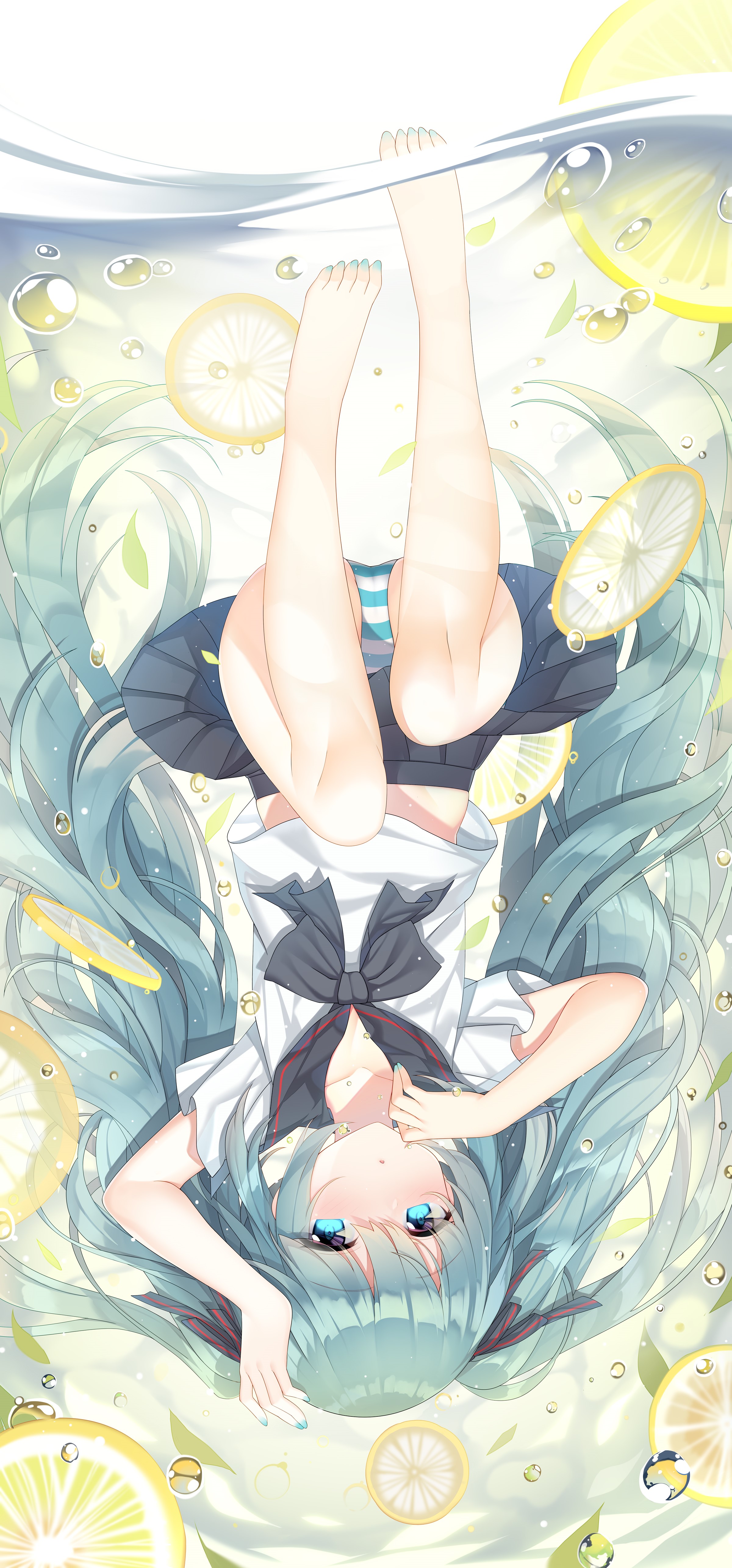 Hatsune Miku underwater with lemons HD Phone Wallpaper