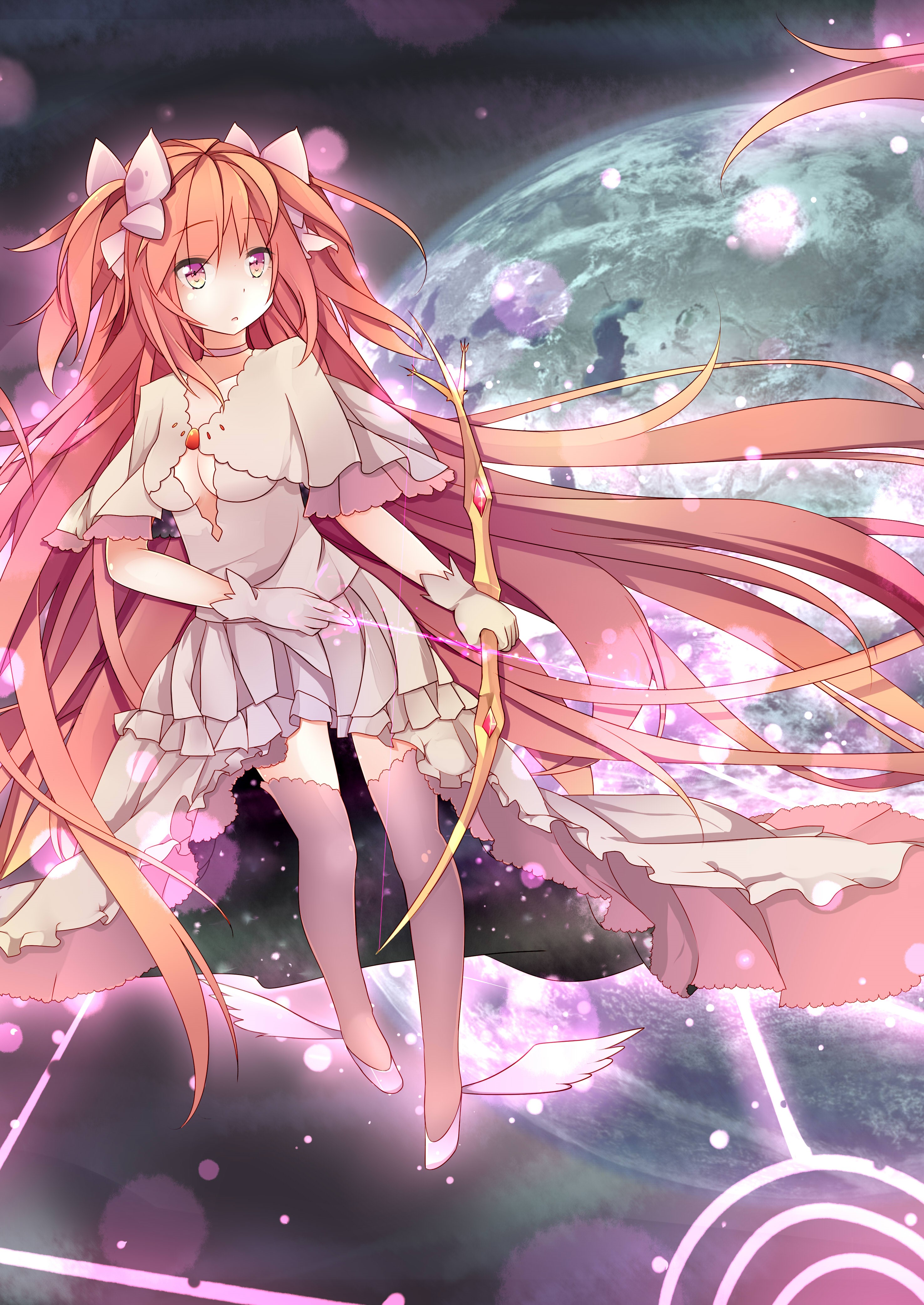 Kaname Madoka from Mahou Shoujo Madoka Magica with a bow HD Phone Wallpaper