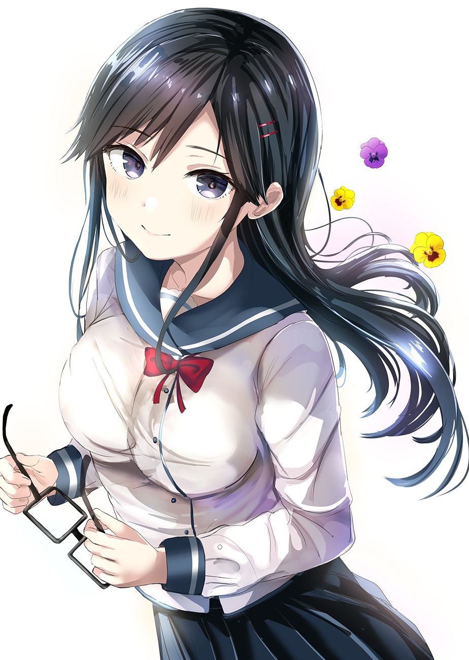 Anime girl in school uniform holding glasses HD Phone Wallpaper