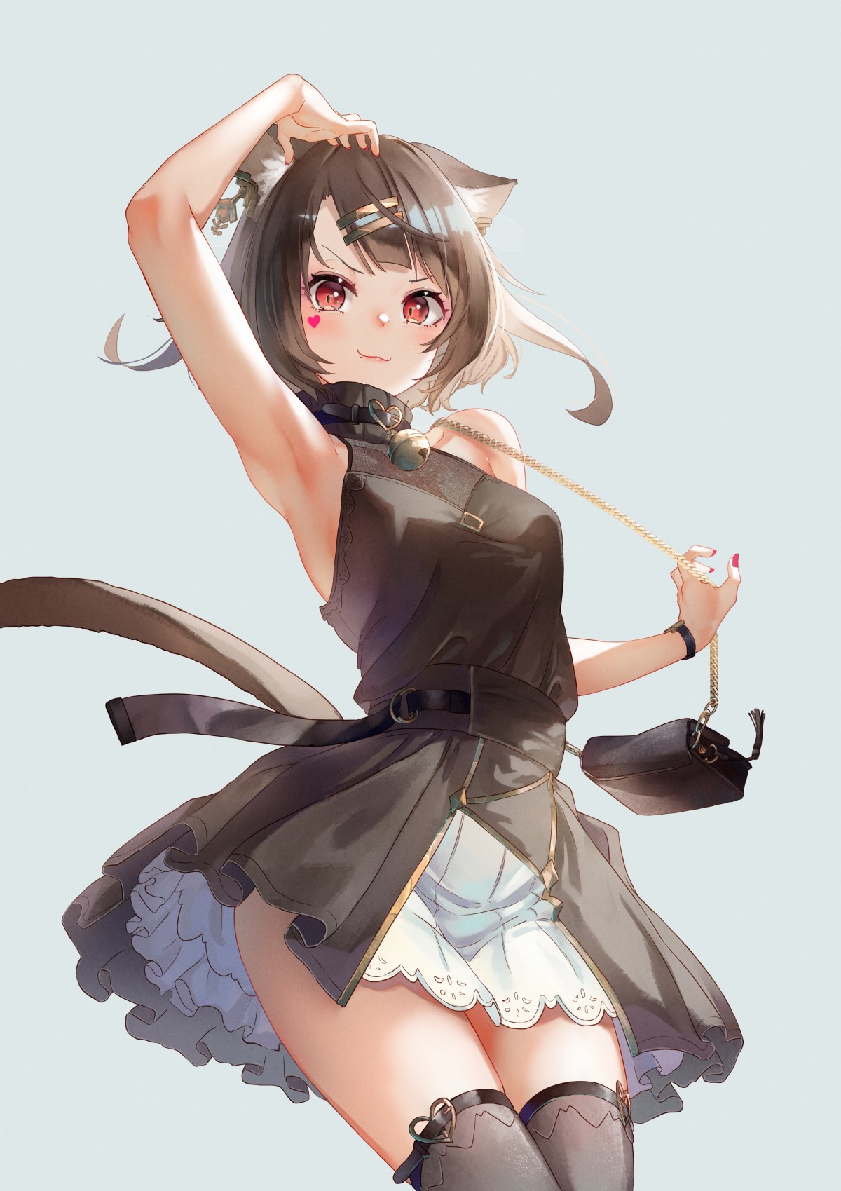Anime girl with cat ears and tail HD Phone Wallpaper